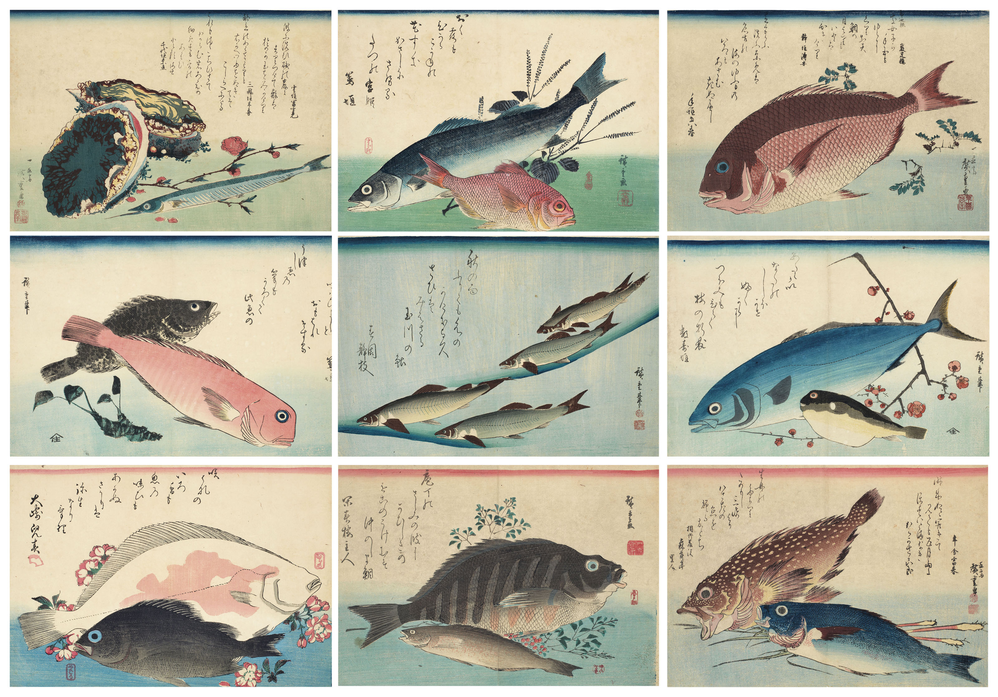 Utagawa Hiroshige — Полный набор из безымянной серии крупных рыб (Уозукуси), изображение 1