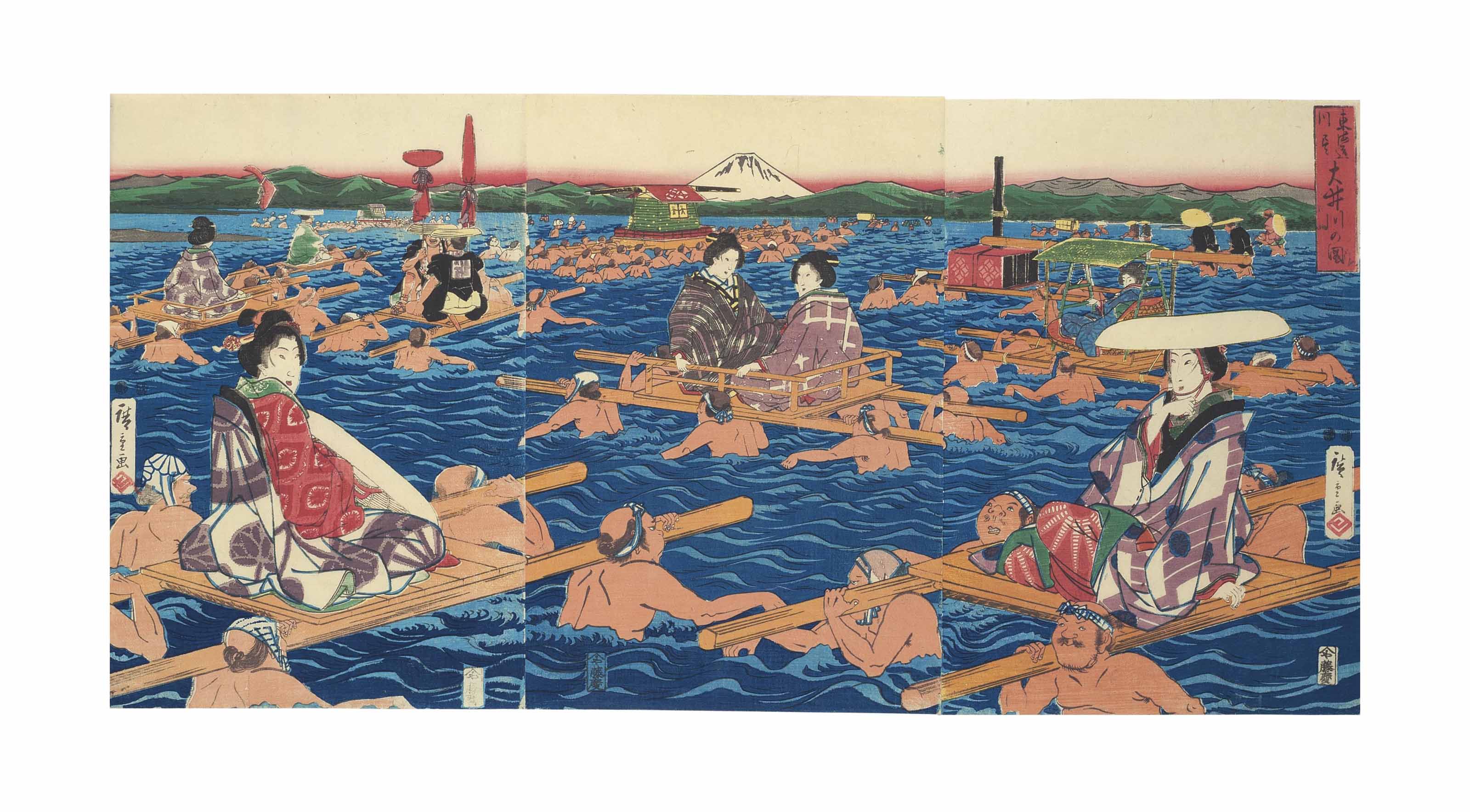 Utagawa Hiroshige — Токайдо кава дзукуси Оигава но дзу (Коллекция рек вдоль Токайдо: вид на реку Ой)