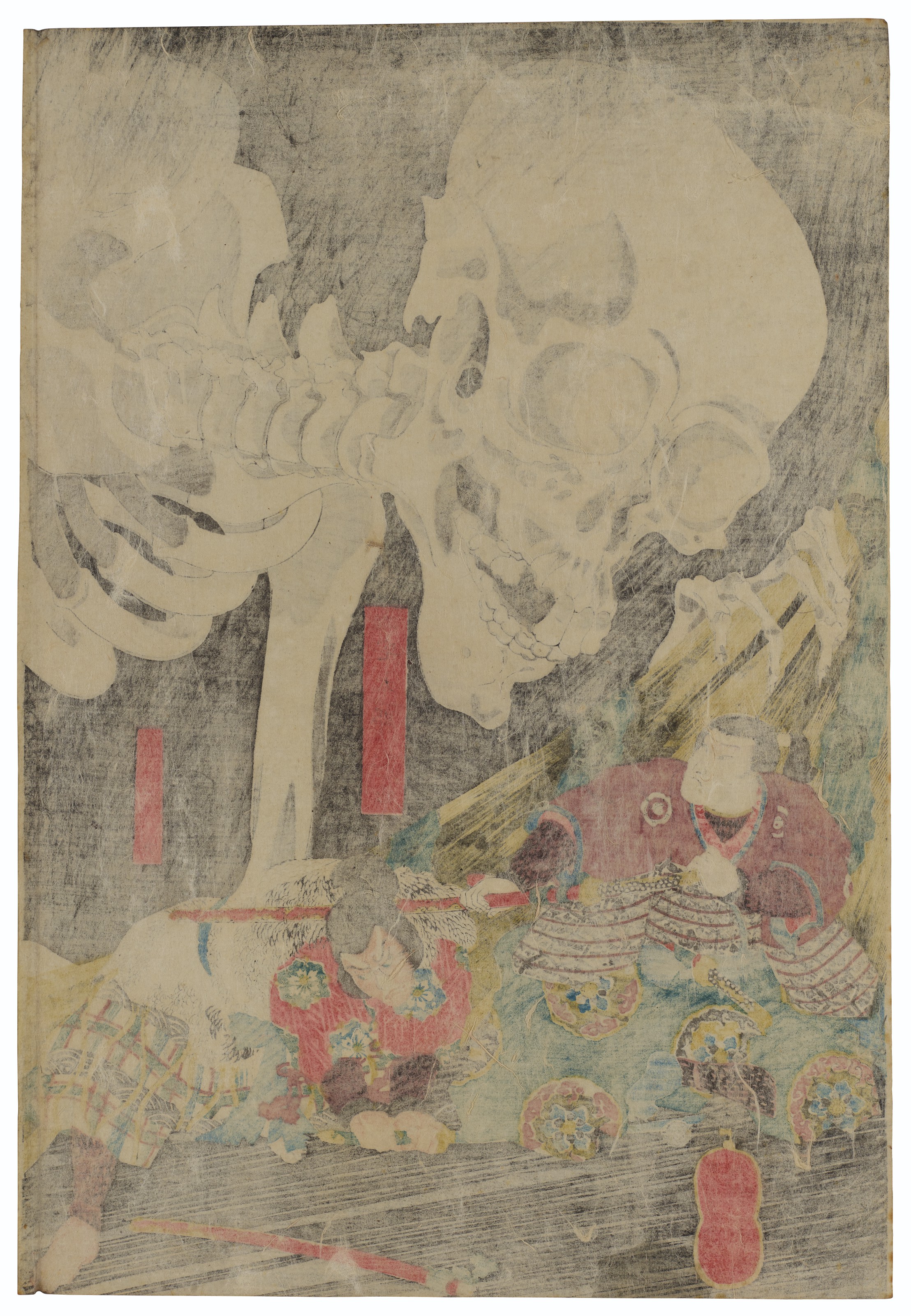 Utagawa Kuniyoshi — Сома но фурудайри ни Масакадо химэгими Такияша йодзюцу о мотте миката о ацумуру (В разрушенном дворце [Тайры] Масакадо в Соме его дочь принцесса Такияша использует магию, чтобы призвать союзников [скелета-монстра]), изображение 3