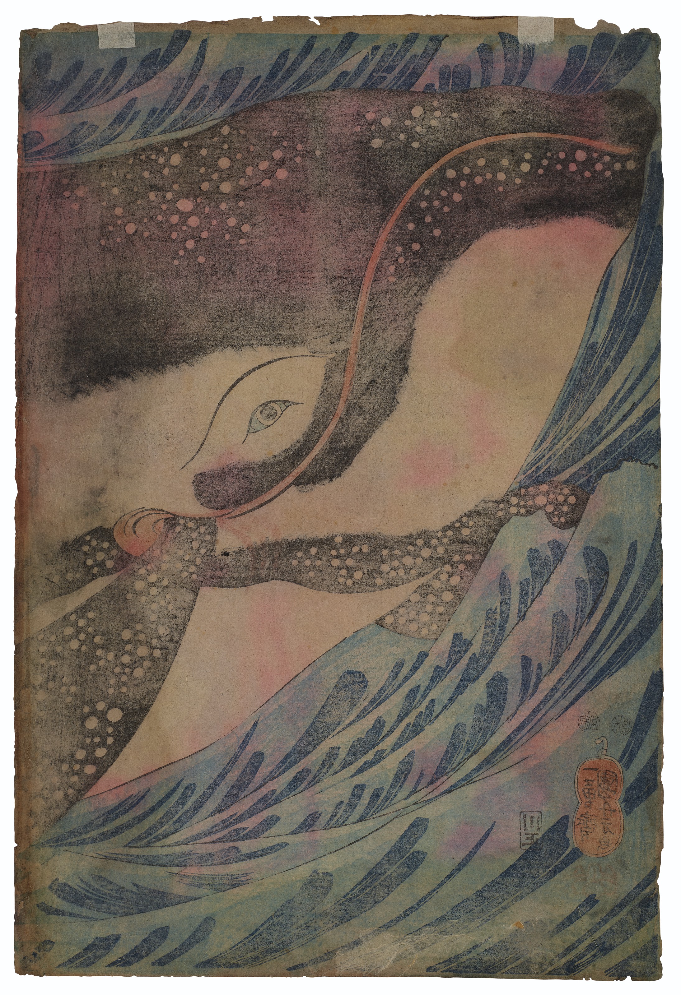 Utagawa Kuniyoshi — Миямото-но Мусаси нападает на гигантского кита, изображение 2