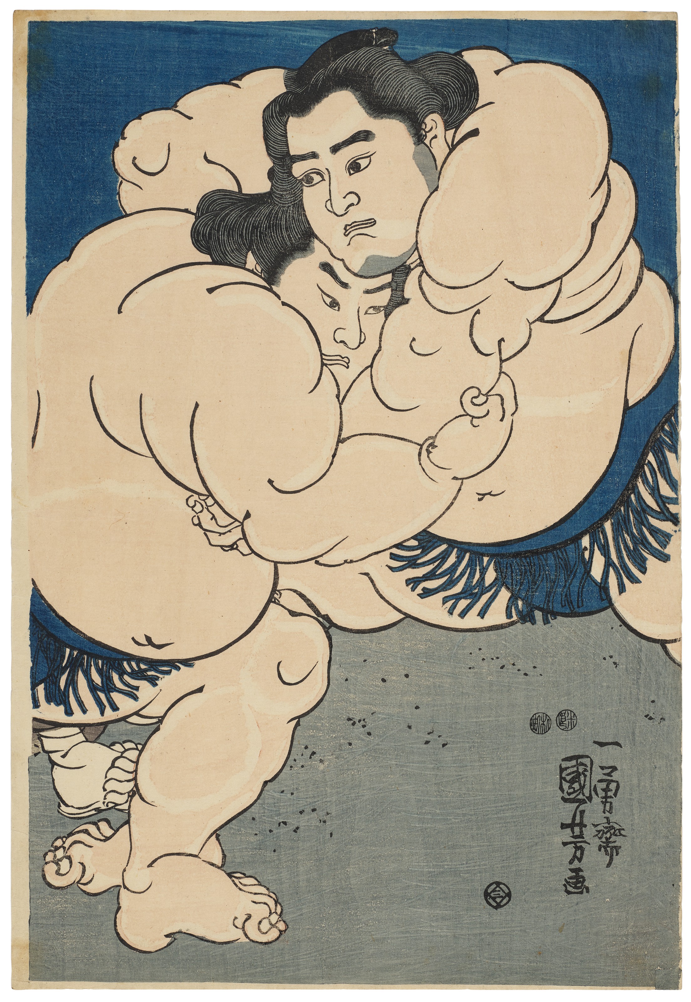 Utagawa Kuniyoshi — Борцы сумо Кагамива Хаманосукэ и Коянаги Цунекити, изображение 2