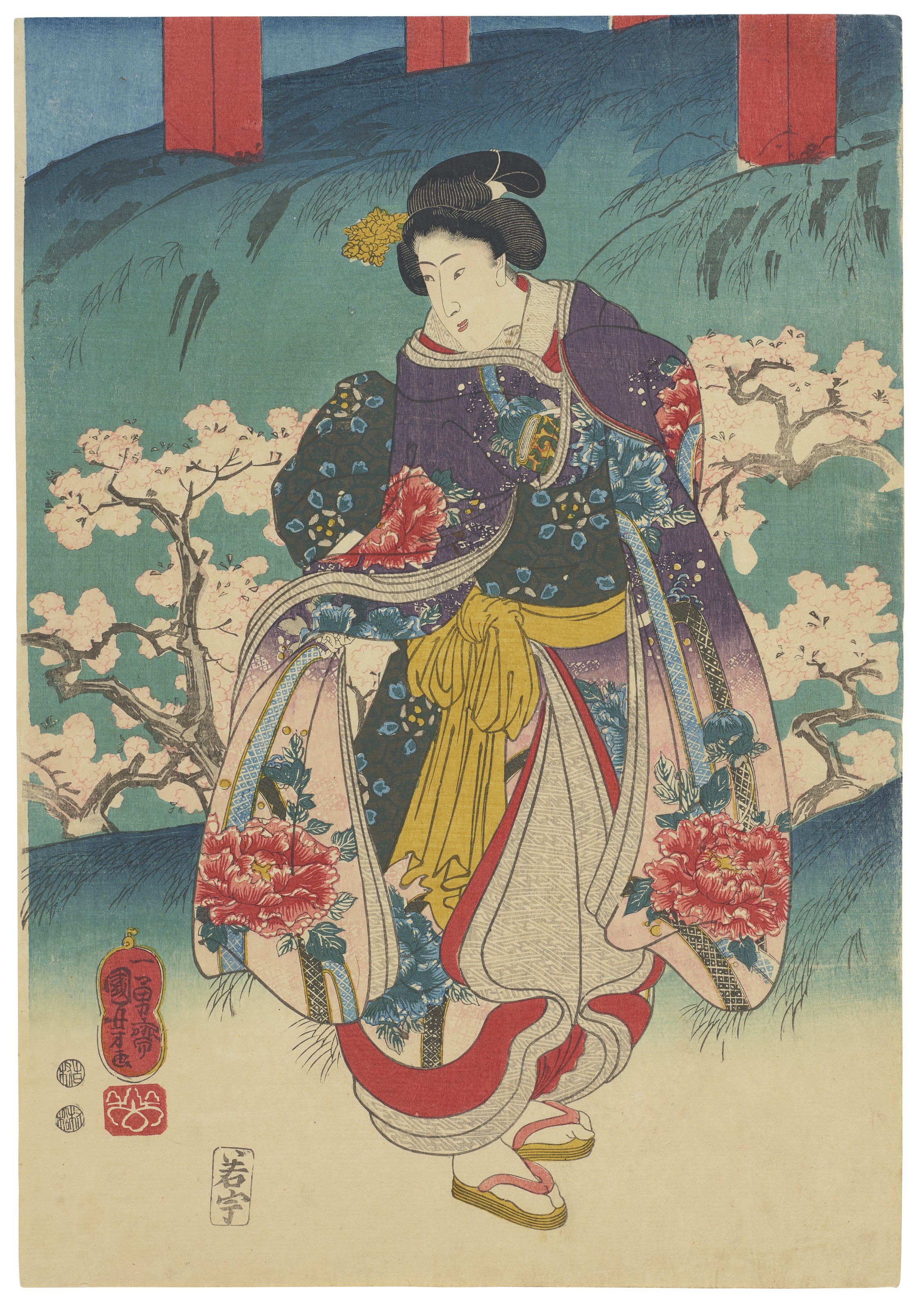 Utagawa Kuniyoshi — Любование цветущей сакурой в Тойзане, изображение 4