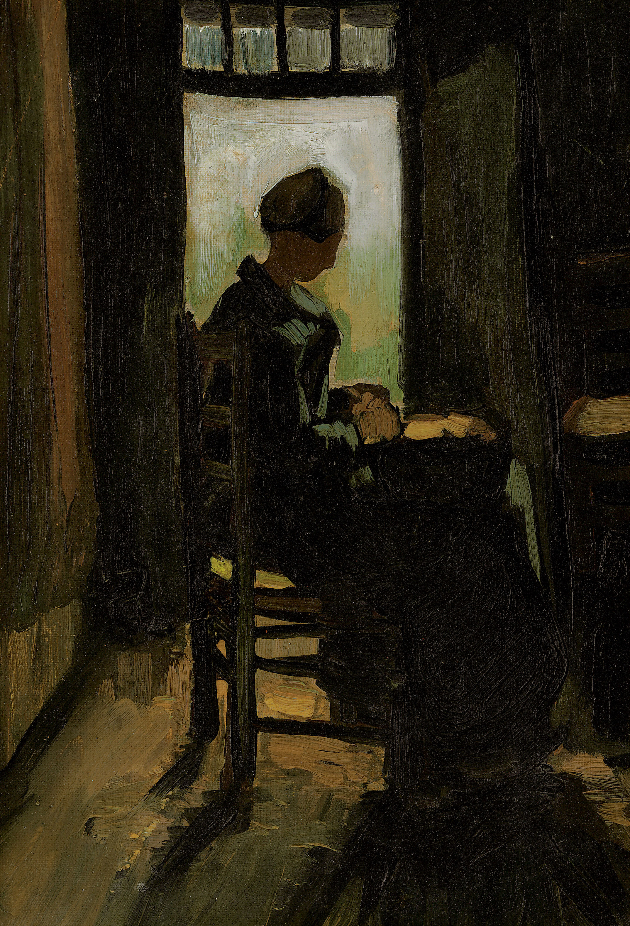 Vincent van Gogh — Женщина, сидящая перед открытой дверью и чистящая картошку (Женщина, сидящая перед открытой дверью и чистящая картошку)