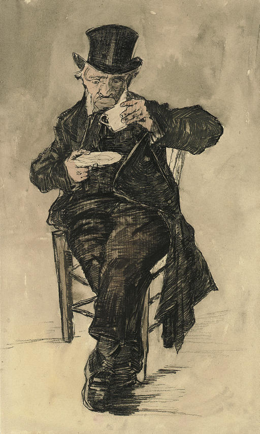 Vincent van Gogh — Мужчина-сирота в цилиндре пьет кофе.