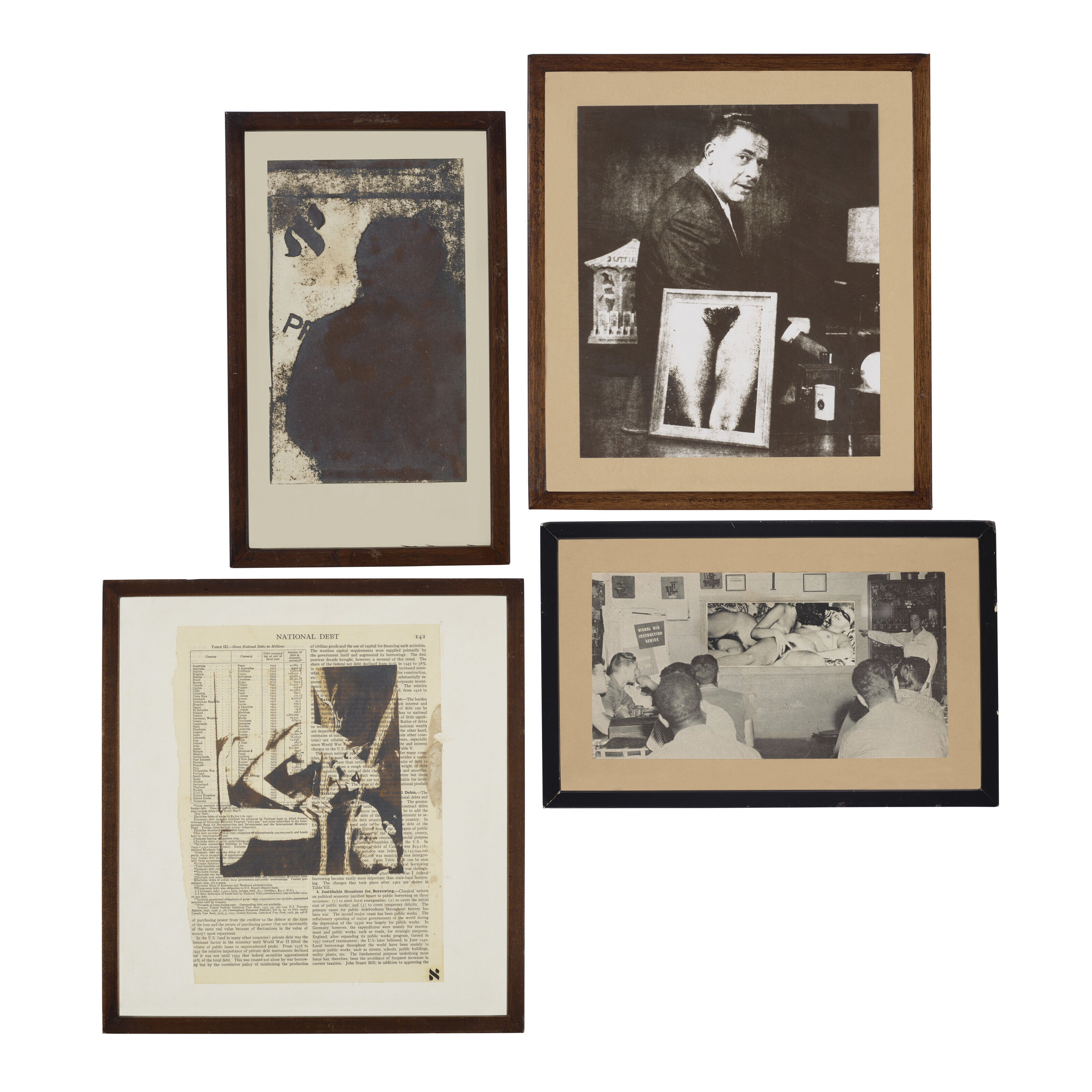 Wallace Berman — Без названия (Темная фигура); Без названия (Бизнесмен за рабочим столом); Без названия (Государственный долг); Без названия (Наглядная инструкция) [Четыре работы]