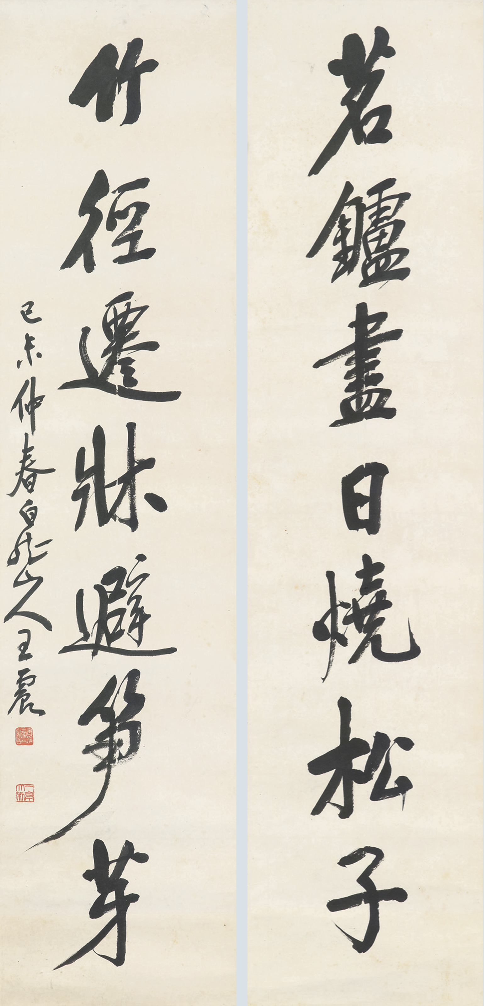 Wang Zhen — Каллиграфическое двустишие, изображение 1