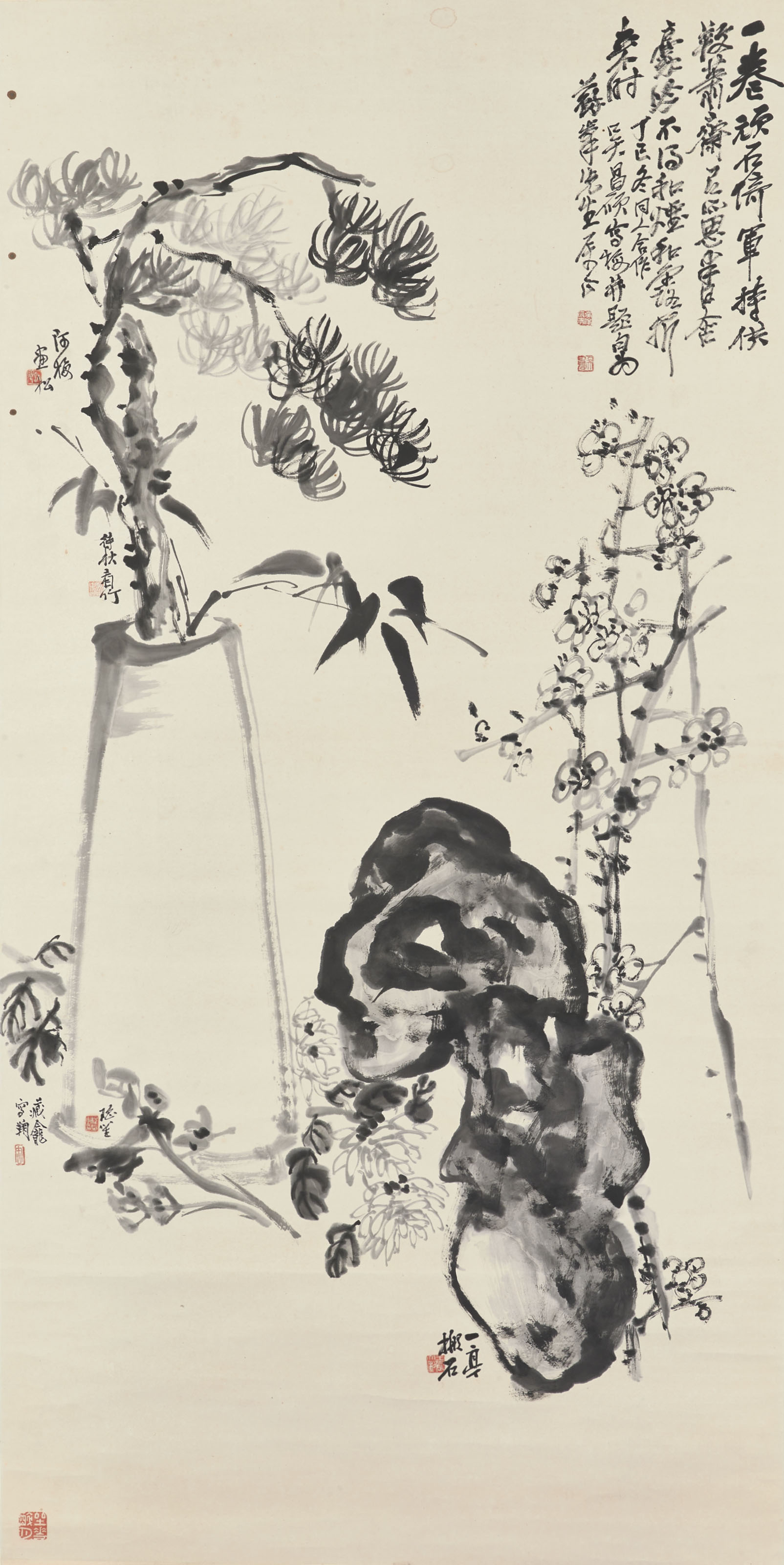 Wang Zhen — Цветы и камень