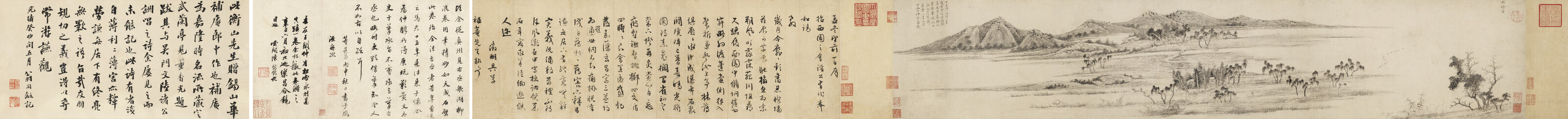 Wen Zhengming — Деревенская сцена и каллиграфия, изображение 2