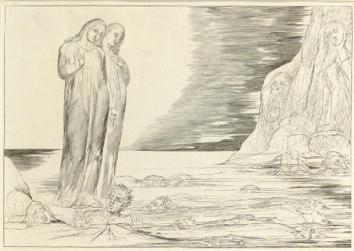 William Blake — Круг предателей: Нога Данте ударяет по стене Аббатства, из "Божественной комедии" Данте (B. 133, Bi. 653)