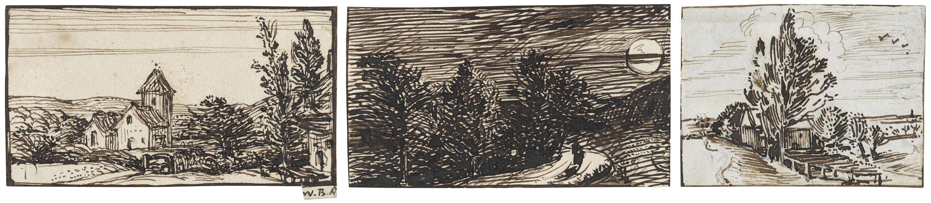 William Blake — Три пейзажных исследования: воскресное утро; субботний вечер; и лесистый пейзаж с забором