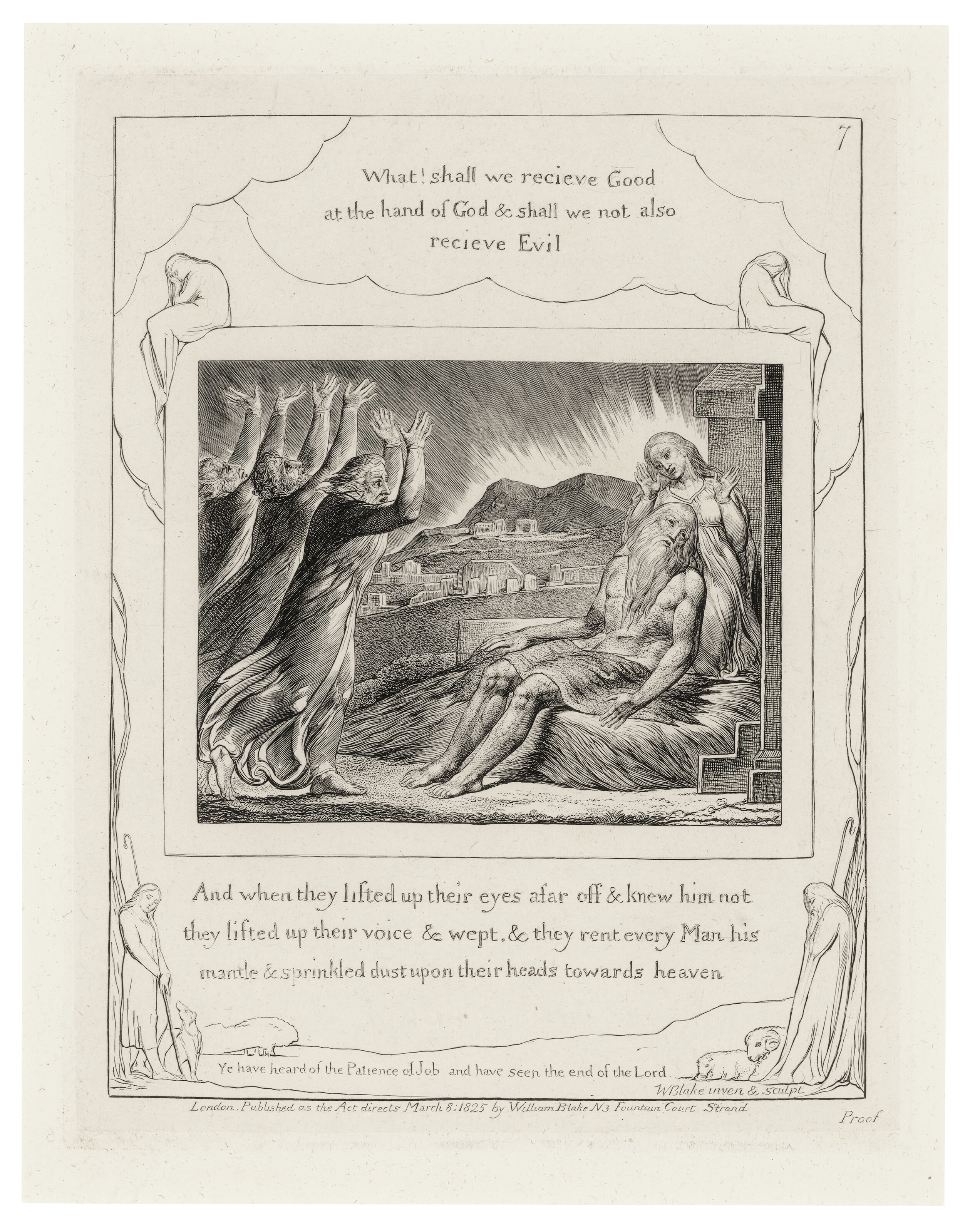 William Blake — Иллюстрации к Книге Иова. Лондон: Опубликовано в соответствии с указаниями Закона 8 марта 1825 г. Уильямом Блейком, улица Фонтейн-Корт, 3, [1825-26]., изображение 9