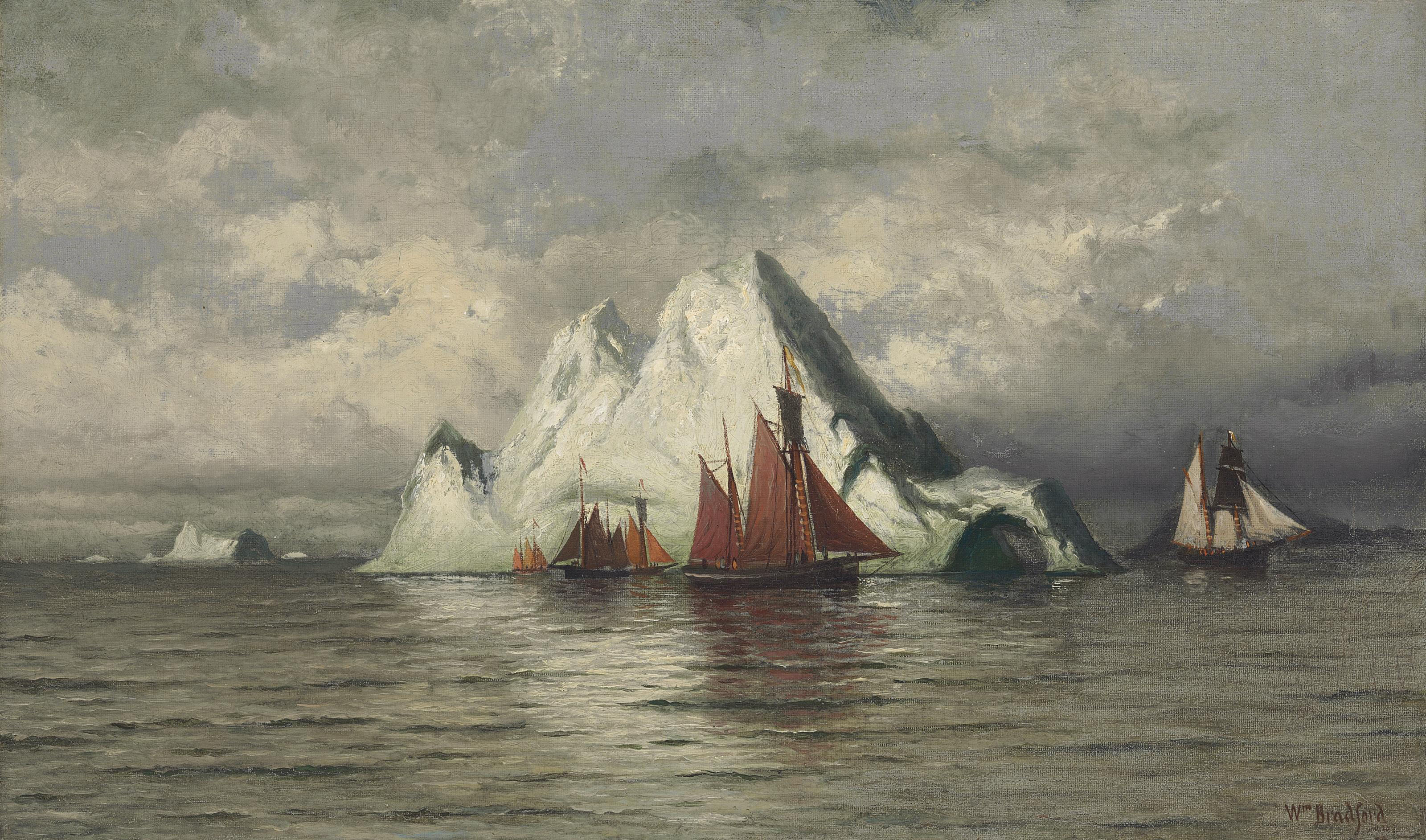 William Bradford — Рыбацкие лодки и айсберги