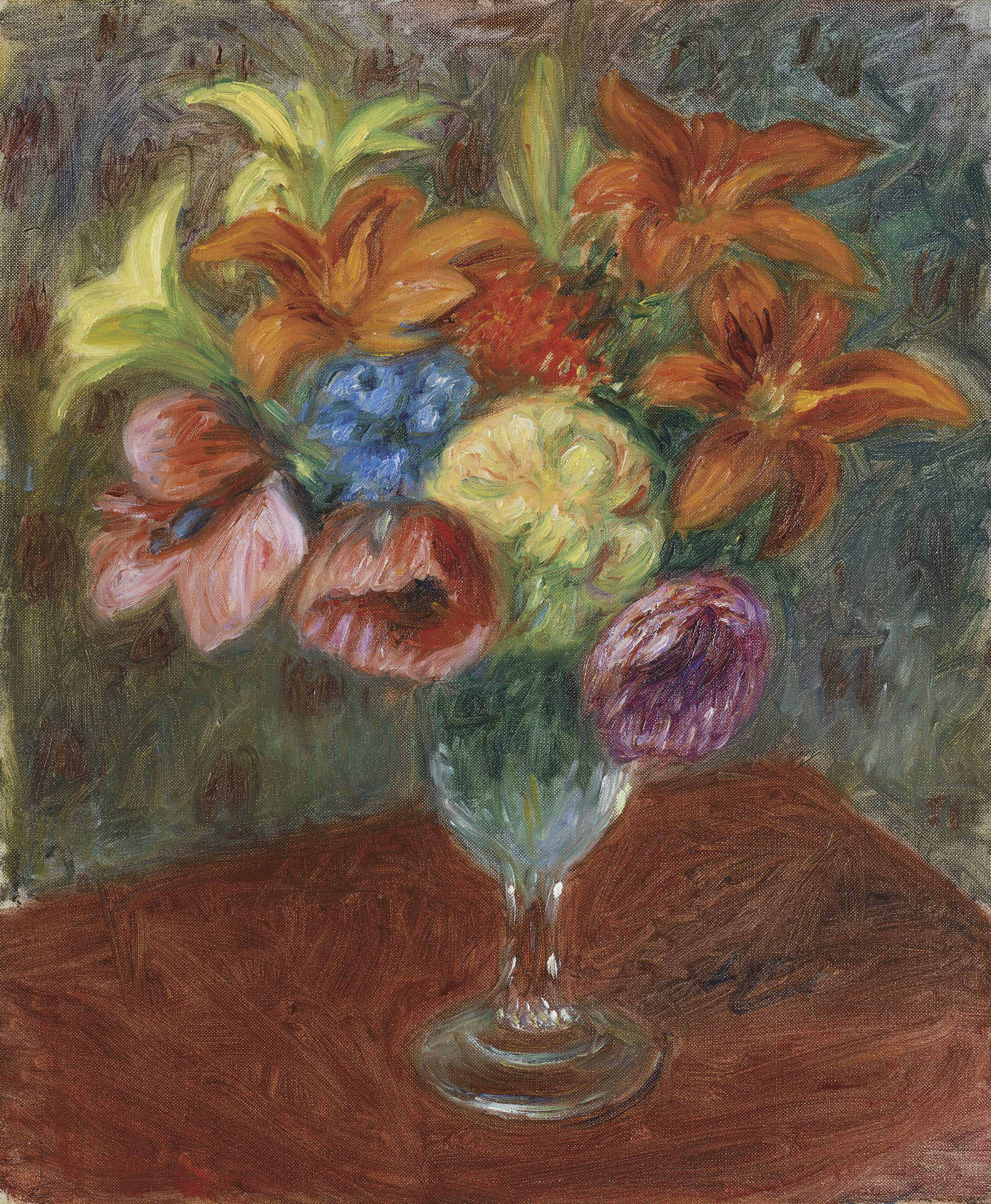 William Glackens — Маки, лилии и голубые цветы
