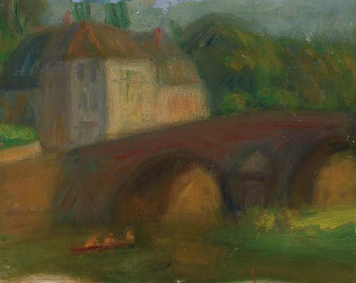 William Glackens — Прогулка на лодке под мостом