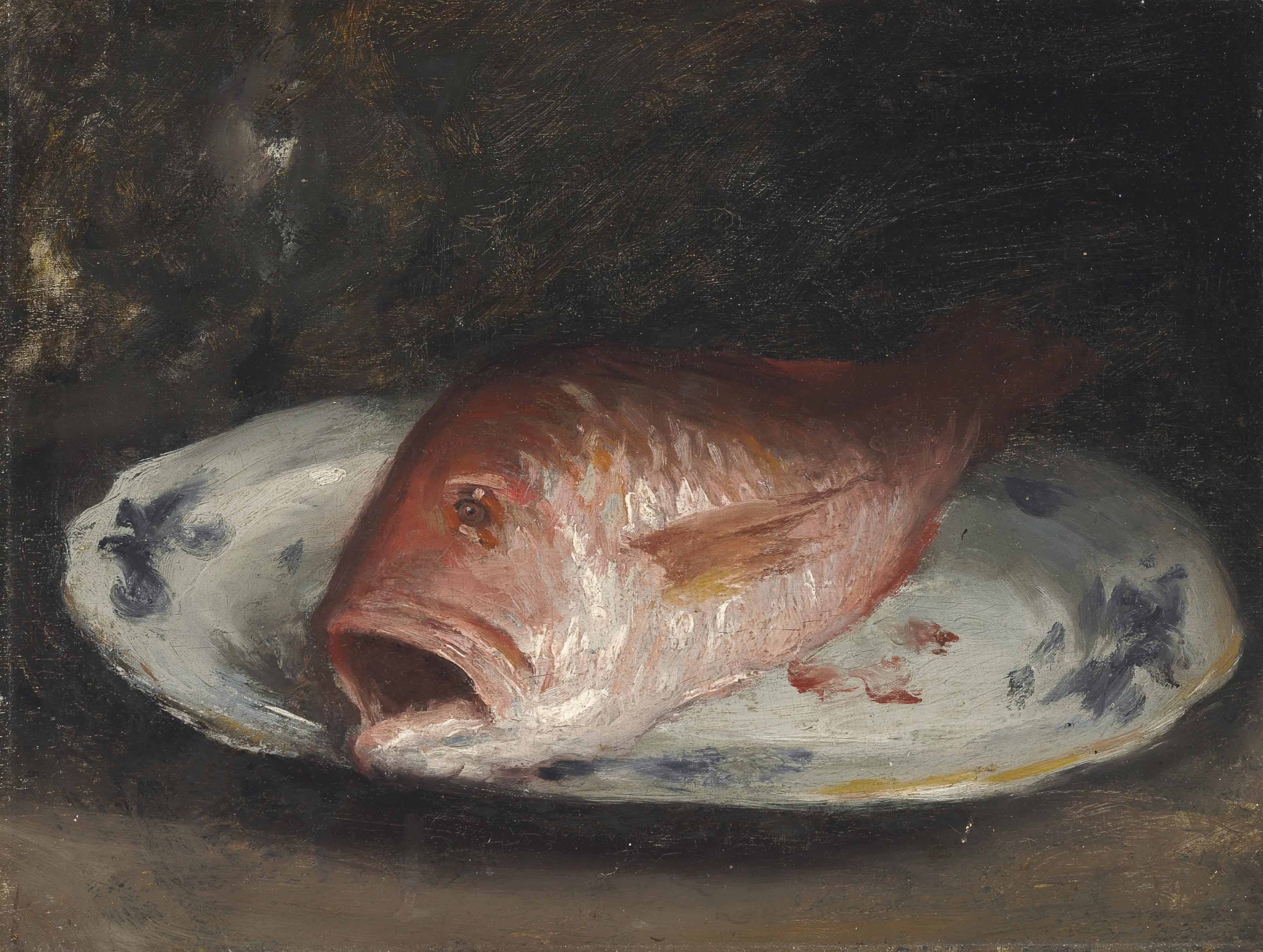 William Merritt Chase — Красный окунь в сине-белой тарелке