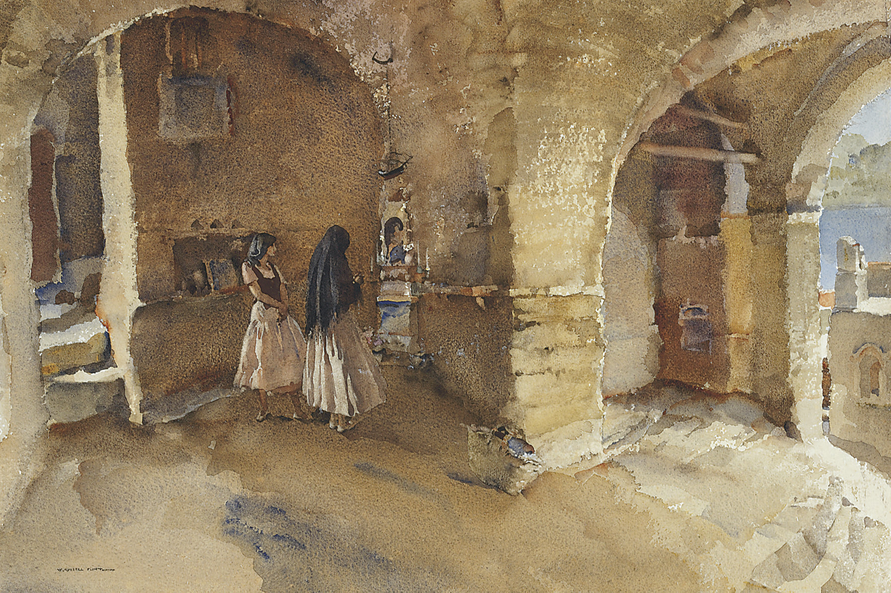 William Russell Flint — Храм с маленьким кораблем, Портовенере, Лигурийское побережье, Италия