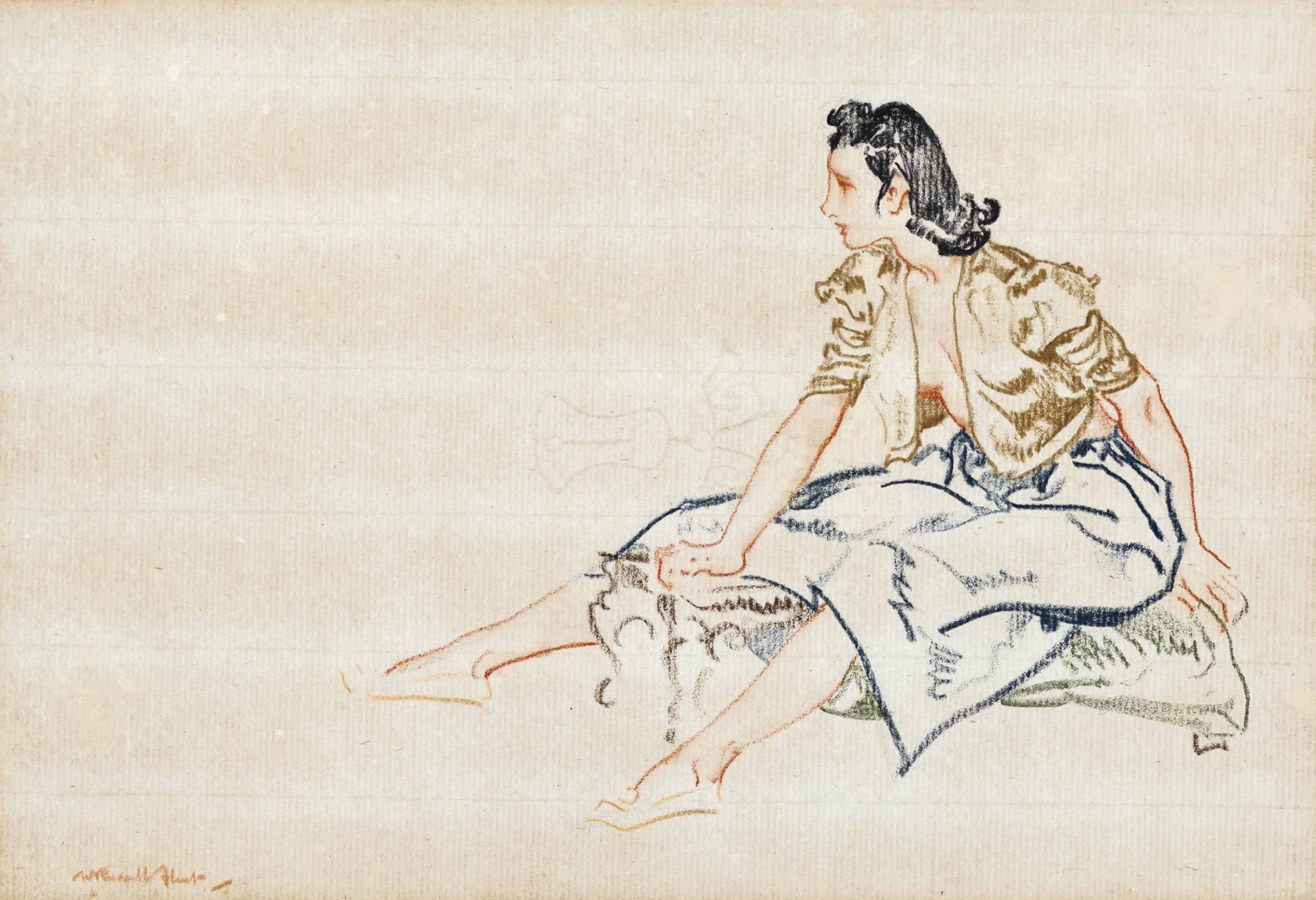 William Russell Flint — Сидящая женщина-модель