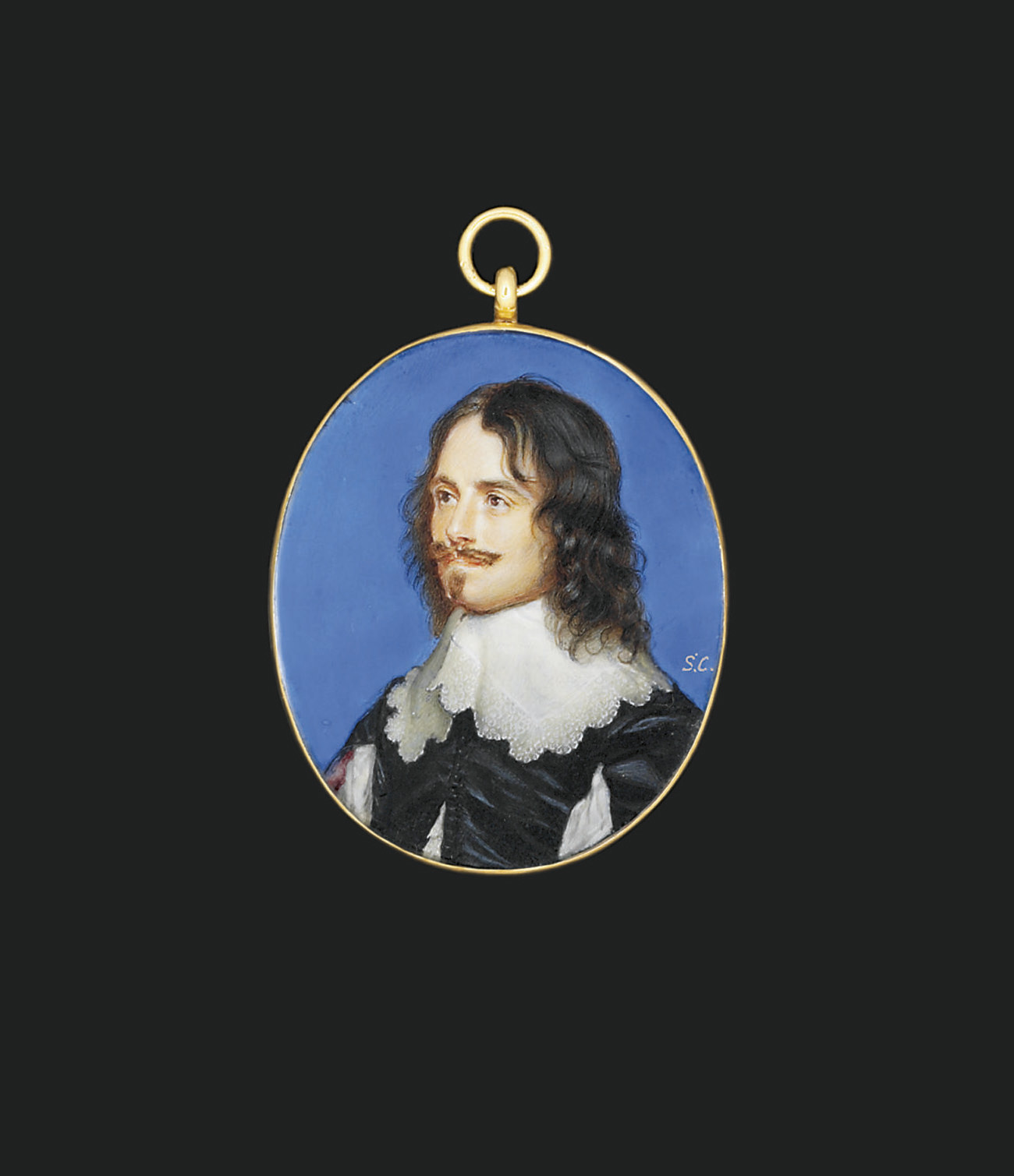 William Scott — Джентльмен по имени сэр Уильям Скотт, лорд Клеркингтон (умер в 1656 г.), в черном камзоле с разрезами спереди и на рукавах, открывающими белый, отороченный белым кружевом воротничок, длинные вьющиеся черные волосы, усы и остроконечную бородку; синий фон.