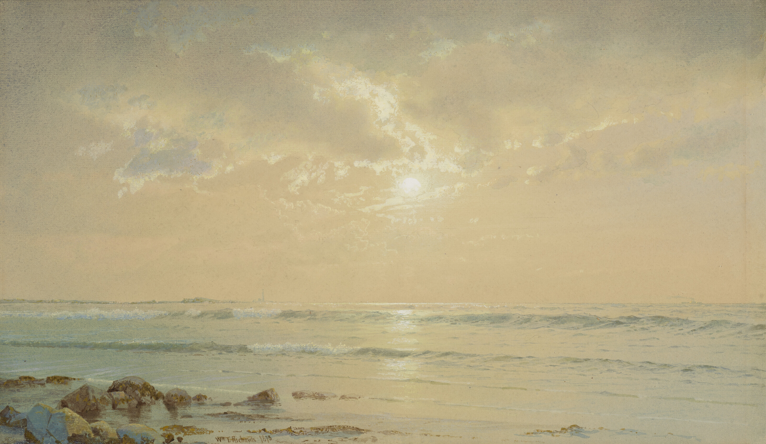 William Trost Richards — Морской пейзаж, залитый лунным светом