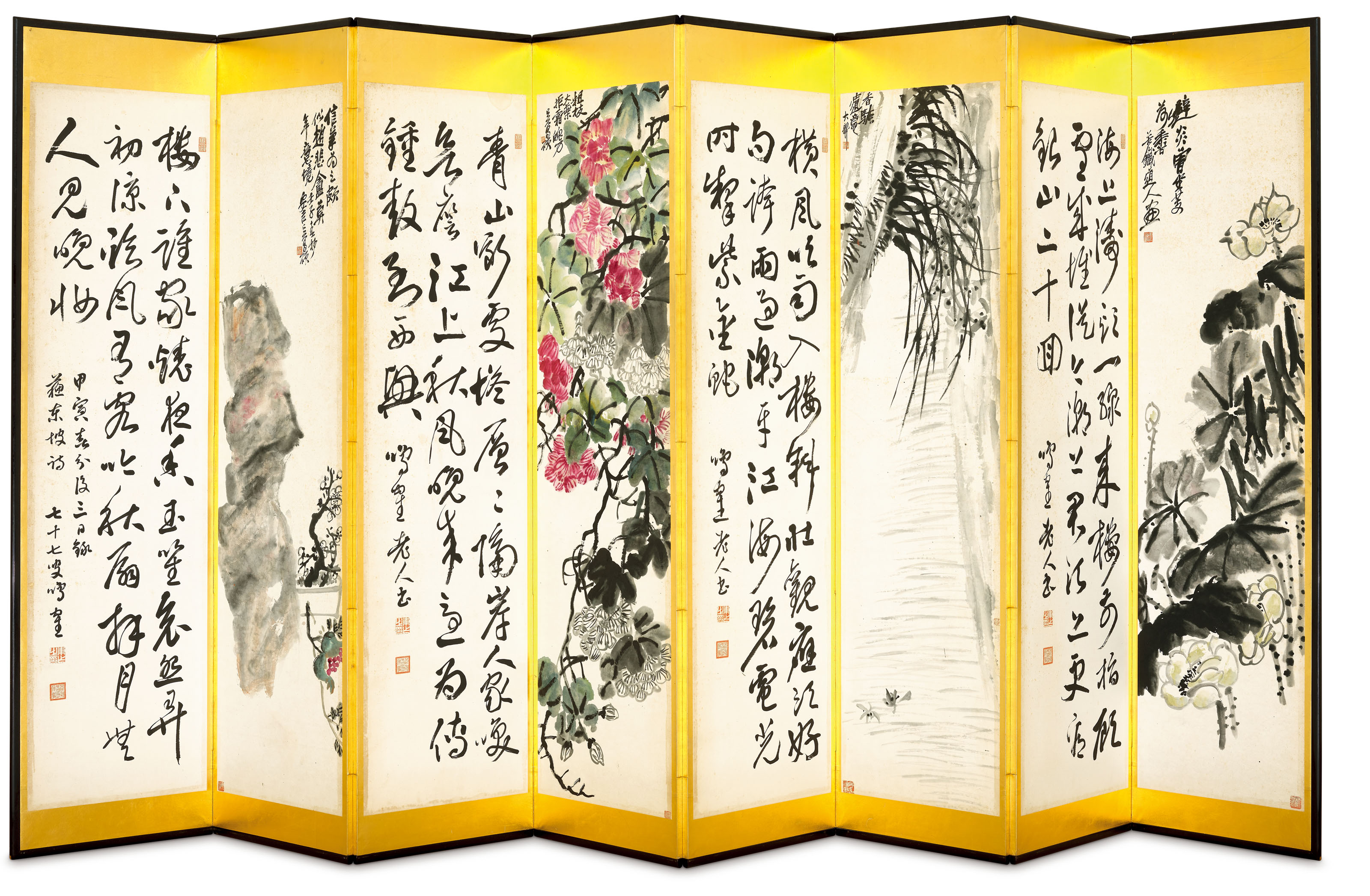 Wu Changshuo — Панно-ширмы из цветов и каллиграфии, изображение 4