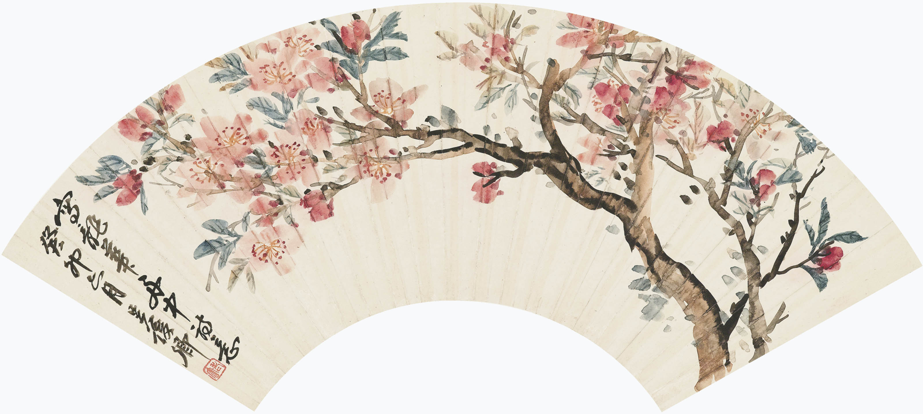 Wu Changshuo — Каллиграфия на каменном барабане и цветы сливы, изображение 2