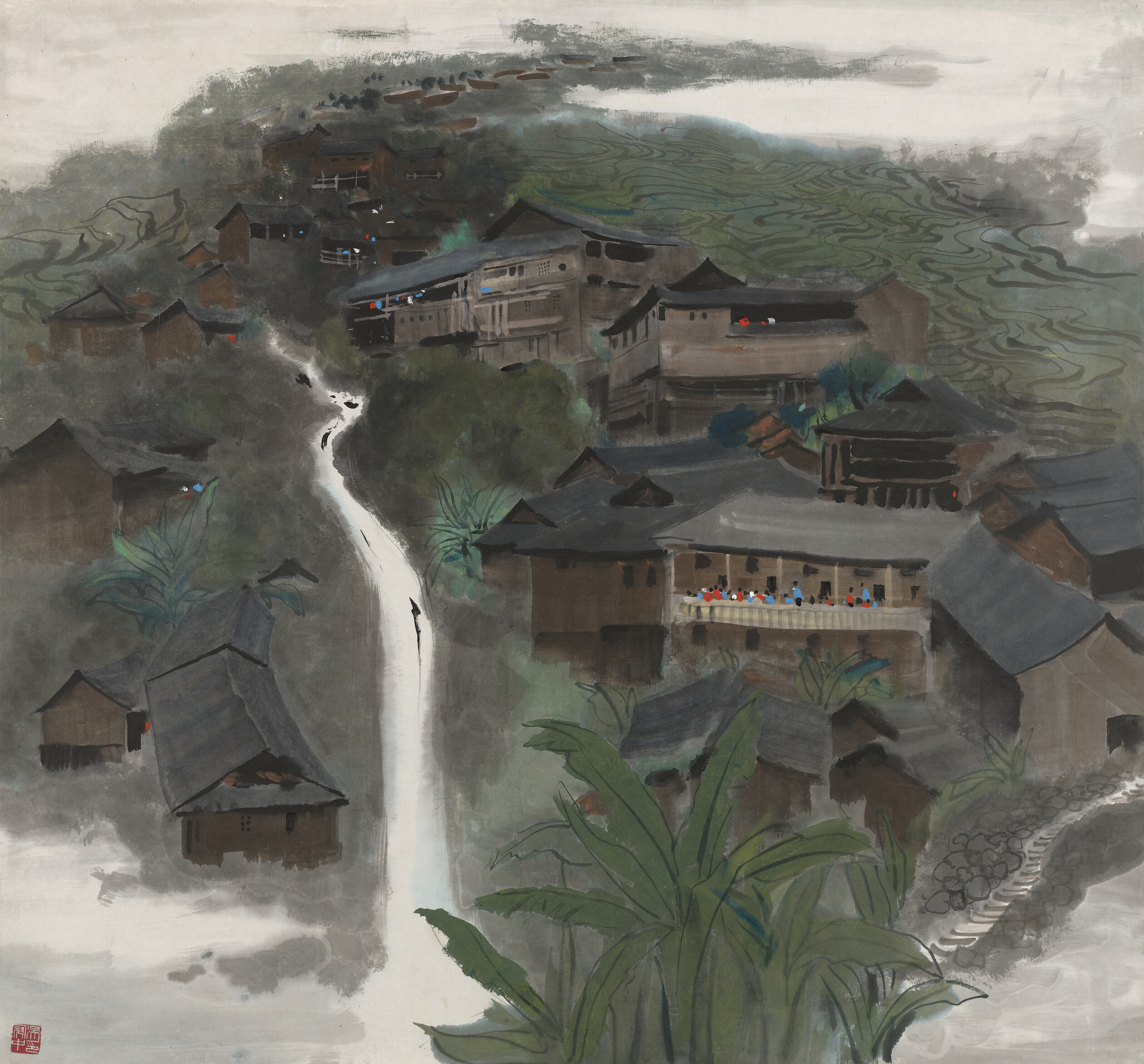 Wu Guanzhong — Деревня народа Чжуан в провинции Гуанси, изображение 1