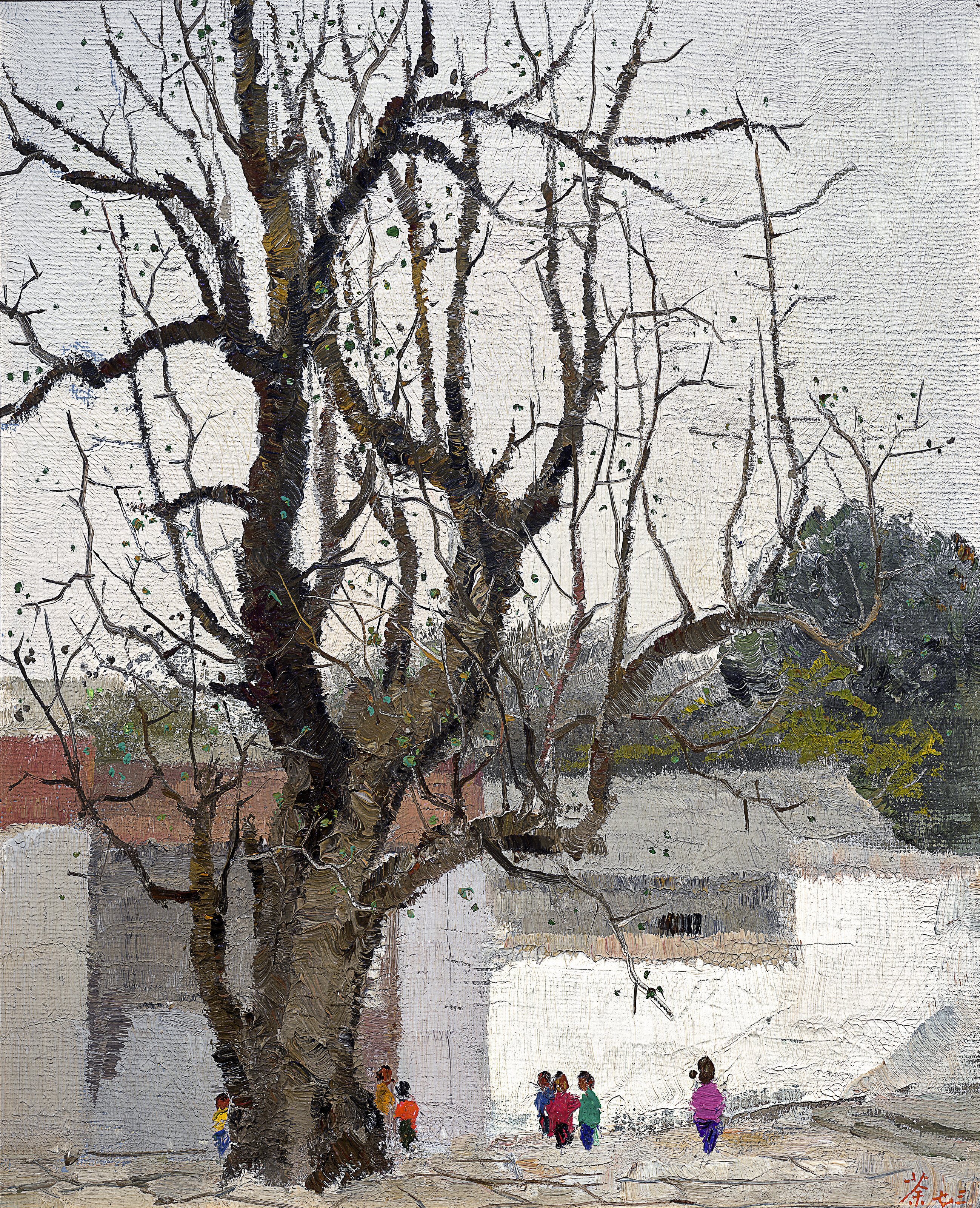 Wu Guanzhong — Финиковое дерево в окружении детей