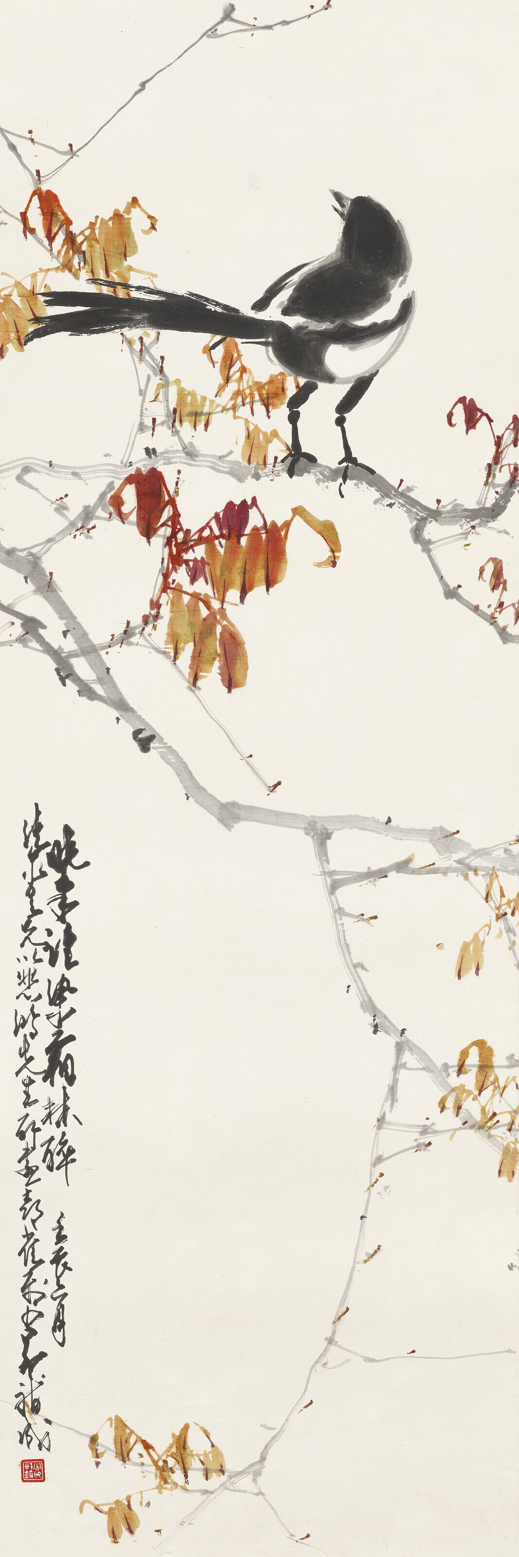 Xu Beihong — Сорока и красные кленовые листья, изображение 2