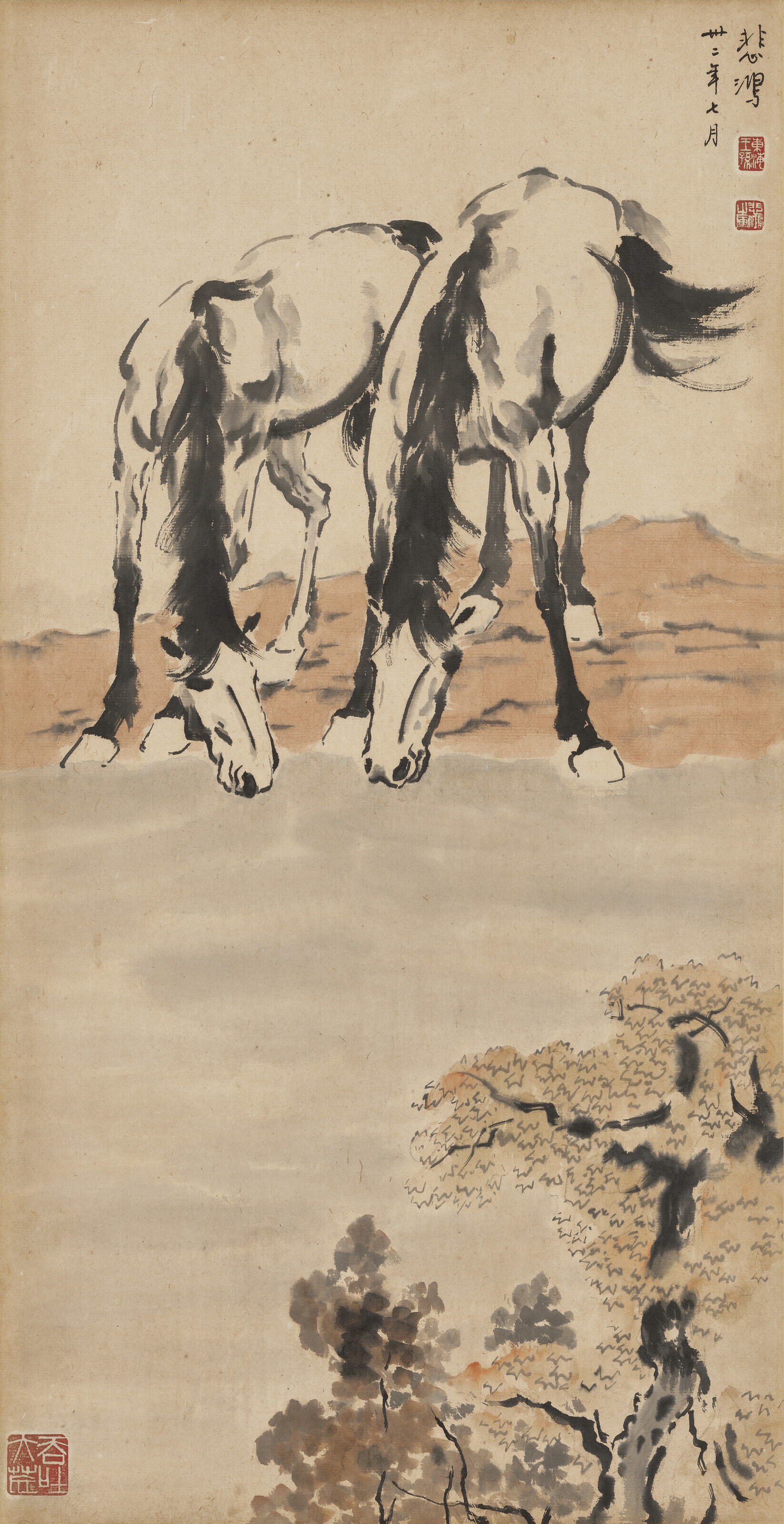 Xu Beihong — Лошади пьют