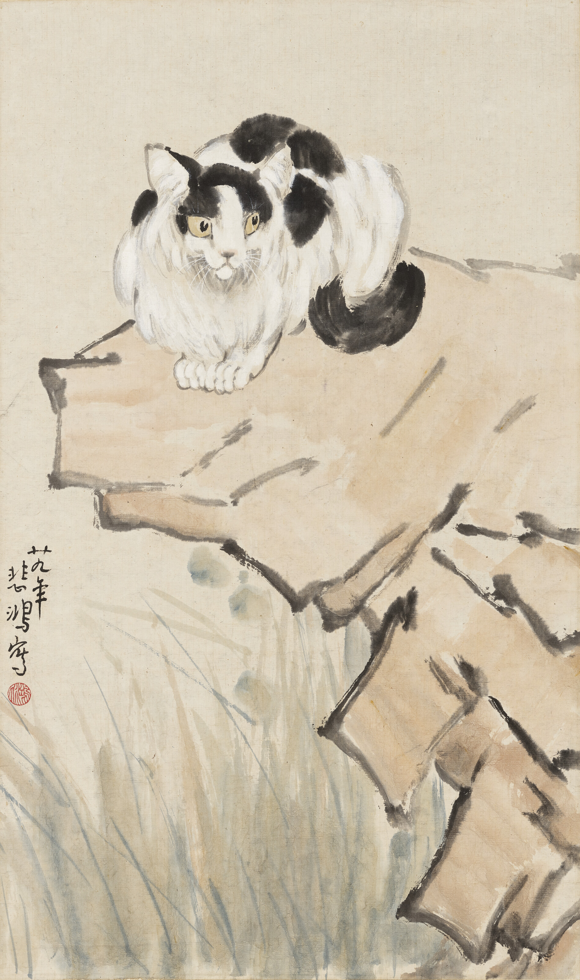 Xu Beihong — Кошка на скале