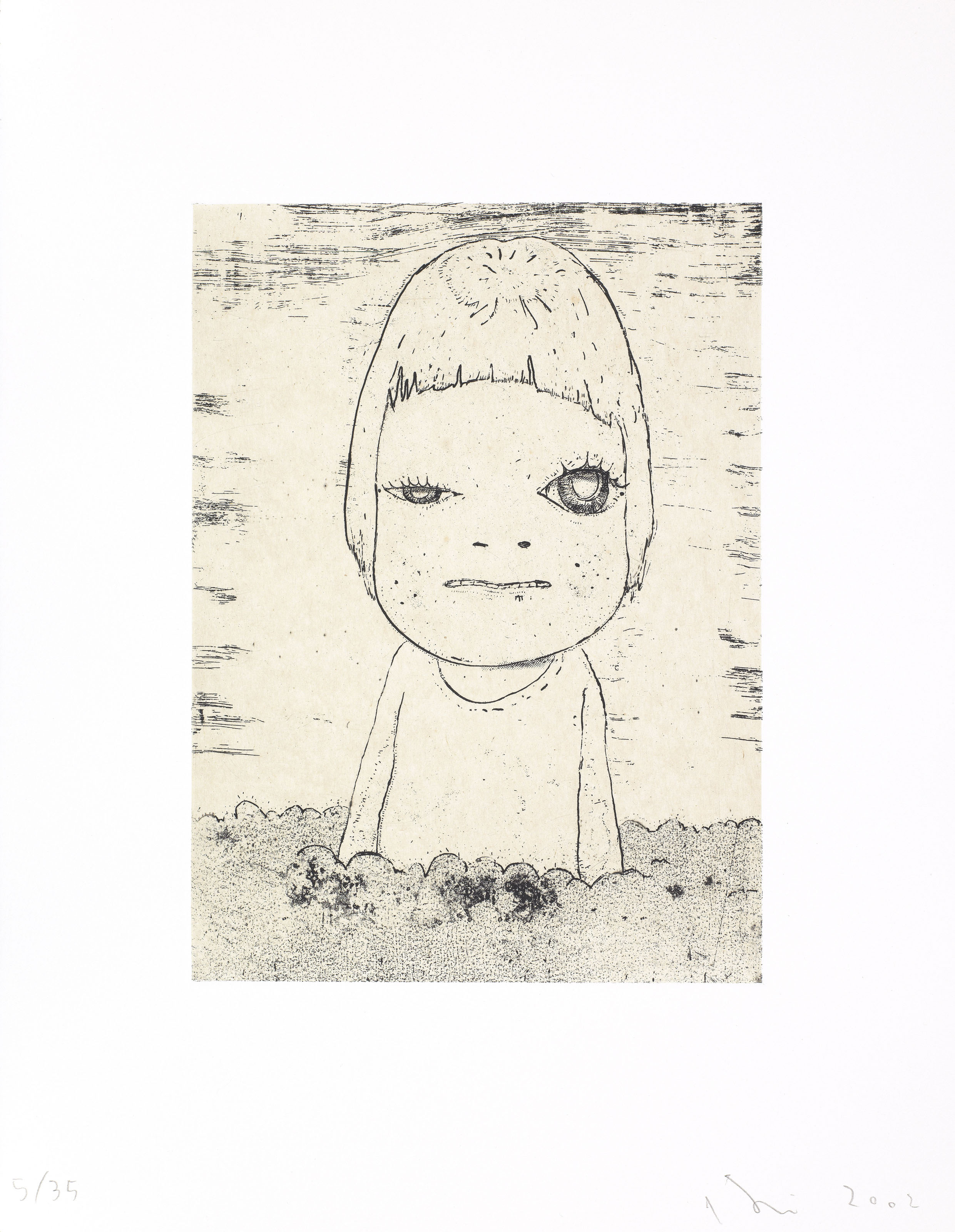 Yoshitomo Nara — Братья с насморком; Ю.Н. (автопортрет); Зеленые глаза; Ночной бродяга; На букву "Ф"; Дождливый день; Веди себя хорошо; Смирительная рубашка; Споки-офф; Туманный день; На вершине мира; и стань мыслителем, изображение 2