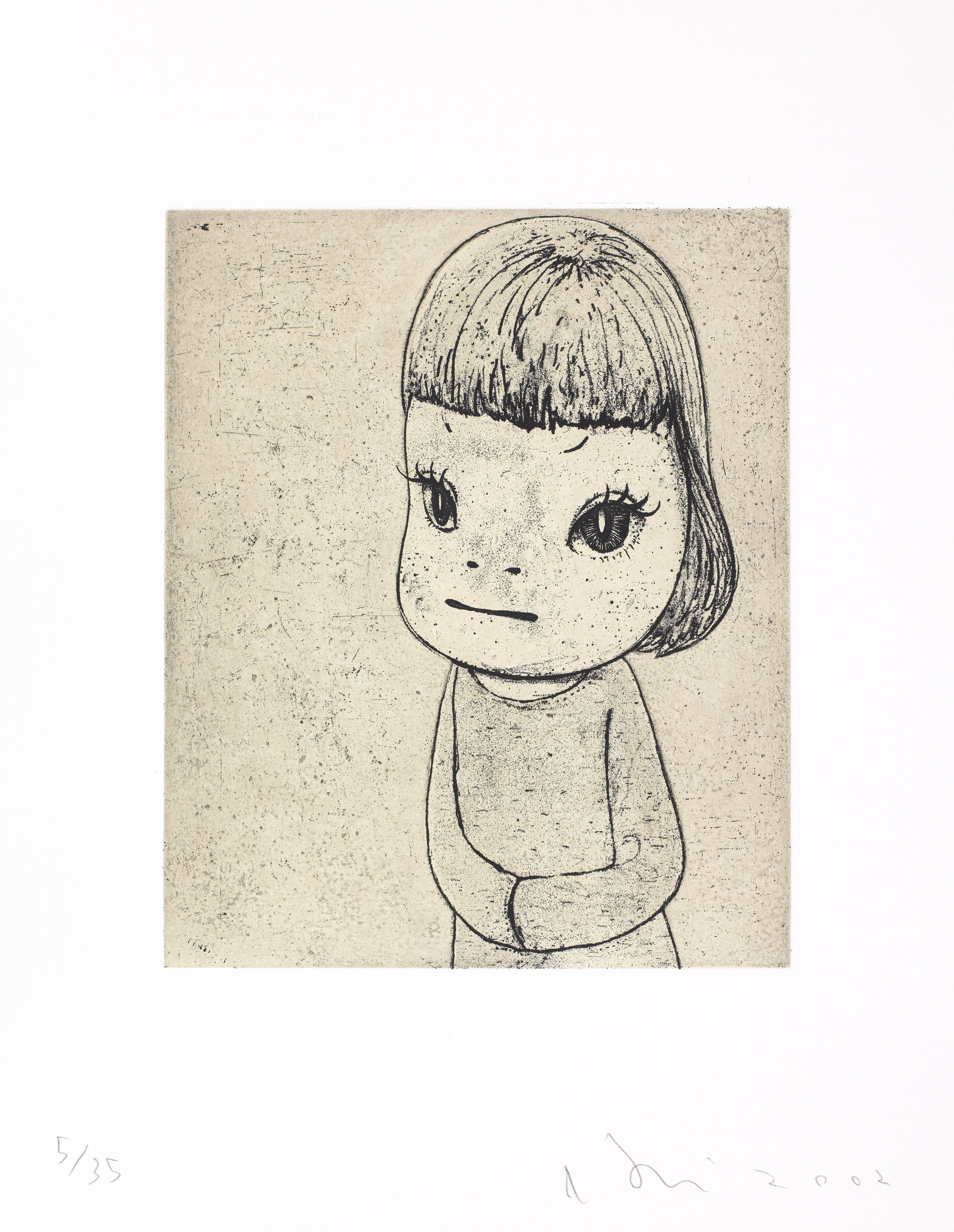 Yoshitomo Nara — Братья с насморком; Ю.Н. (автопортрет); Зеленые глаза; Ночной бродяга; На букву "Ф"; Дождливый день; Веди себя хорошо; Смирительная рубашка; Споки-офф; Туманный день; На вершине мира; и стань мыслителем, изображение 3