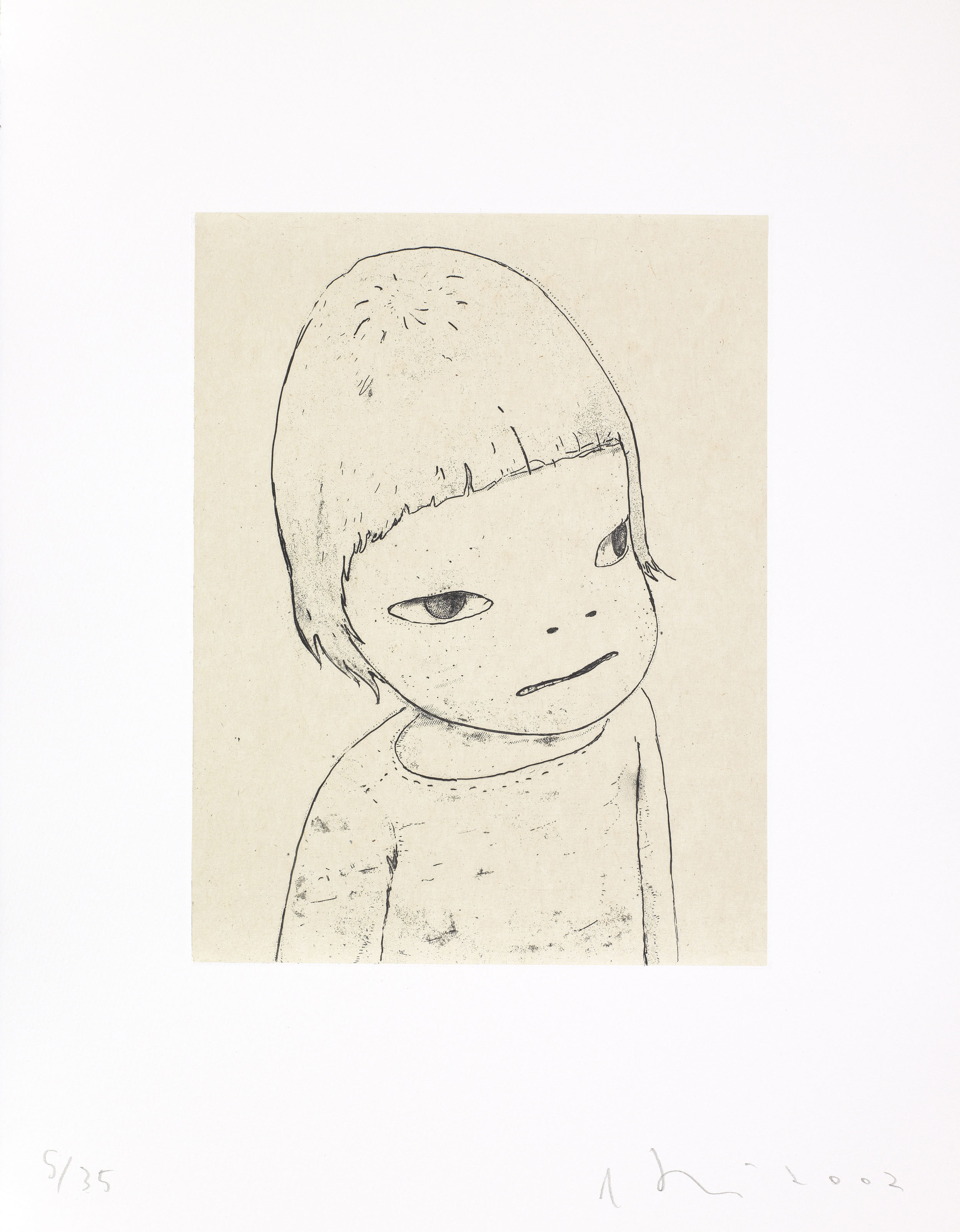 Yoshitomo Nara — Братья с насморком; Ю.Н. (автопортрет); Зеленые глаза; Ночной бродяга; На букву "Ф"; Дождливый день; Веди себя хорошо; Смирительная рубашка; Споки-офф; Туманный день; На вершине мира; и стань мыслителем, изображение 4