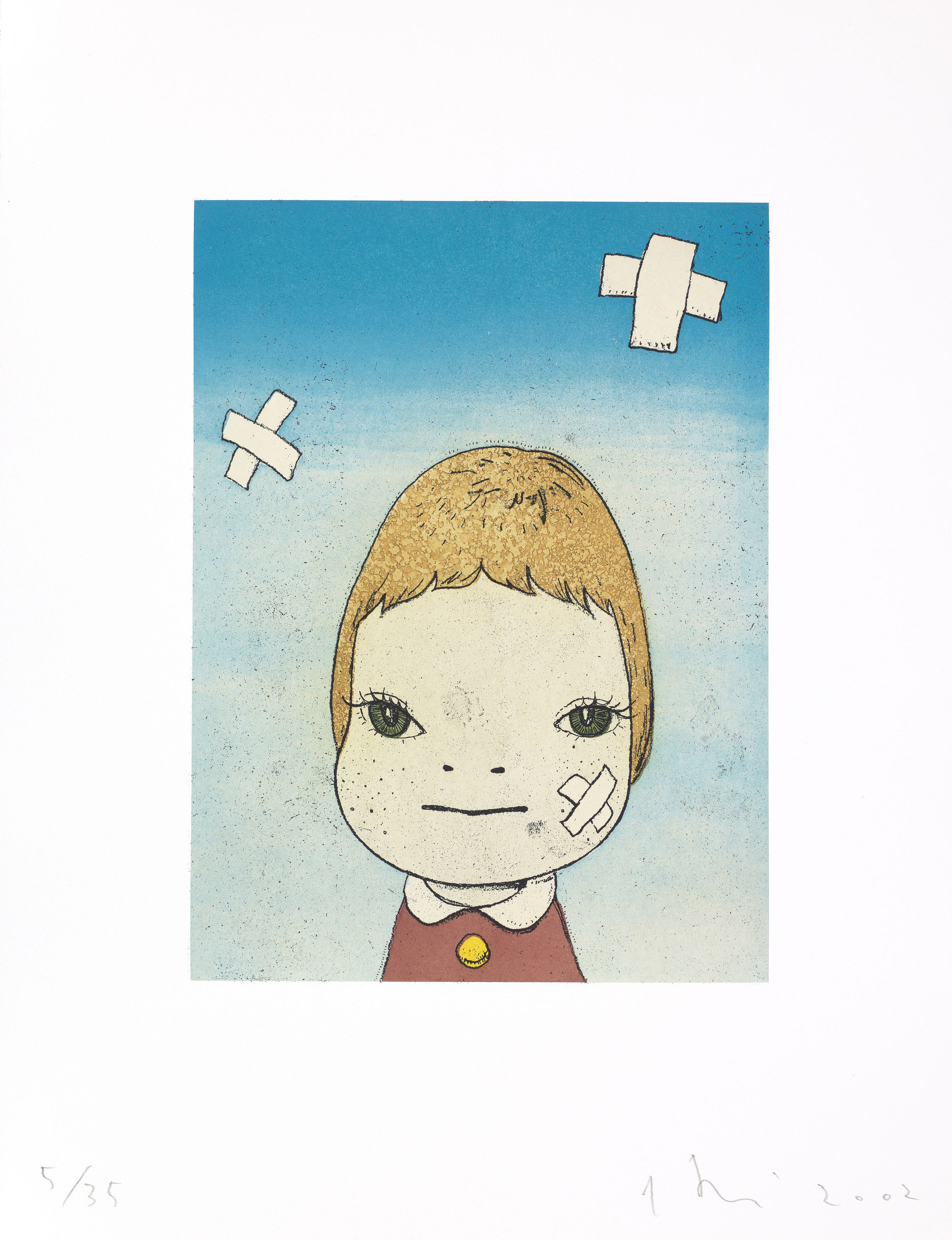 Yoshitomo Nara — Братья с насморком; Ю.Н. (автопортрет); Зеленые глаза; Ночной бродяга; На букву "Ф"; Дождливый день; Веди себя хорошо; Смирительная рубашка; Споки-офф; Туманный день; На вершине мира; и стань мыслителем, изображение 5