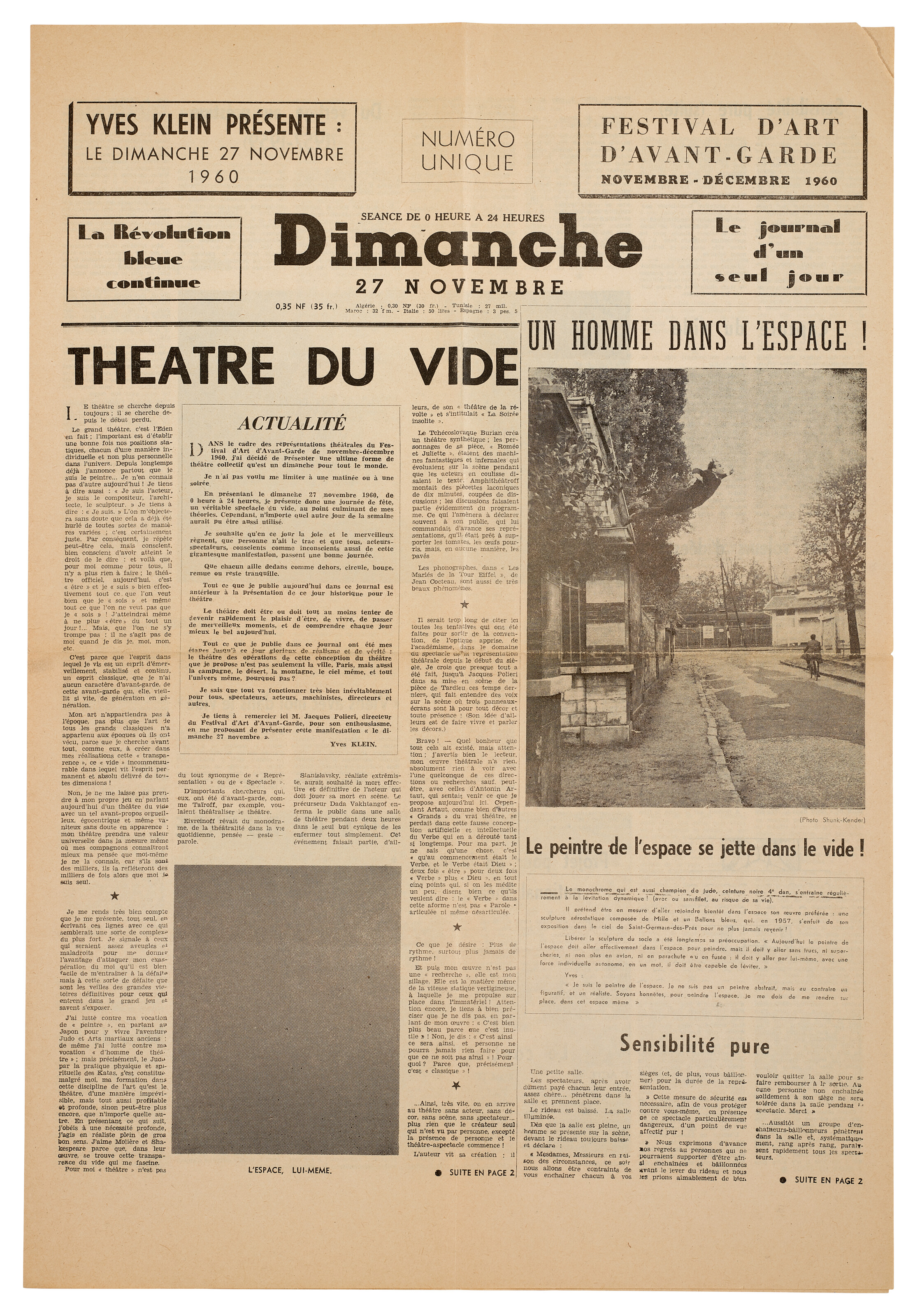 Yves Klein — Театр видео (Ив Кляйн, ведущий: "Вечерняя жизнь", 27 ноября 1960, Фестиваль авангардного искусства, "Голубая революция продолжается", "Журнал за последний день")