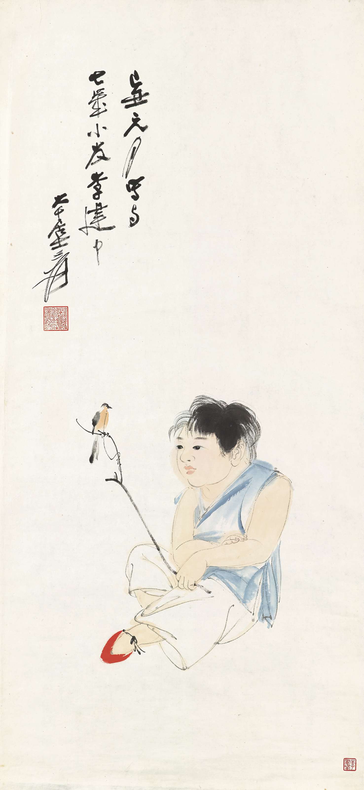 Zhang Daqian — Мальчик с птицей, изображение 2