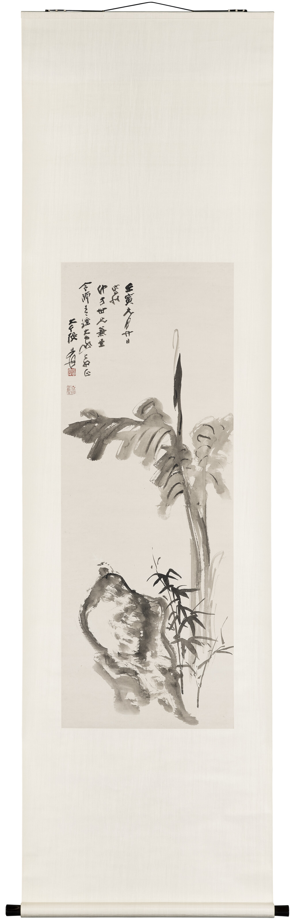 Zhang Daqian — Банановое растение, Скала, птица и бамбук, изображение 2