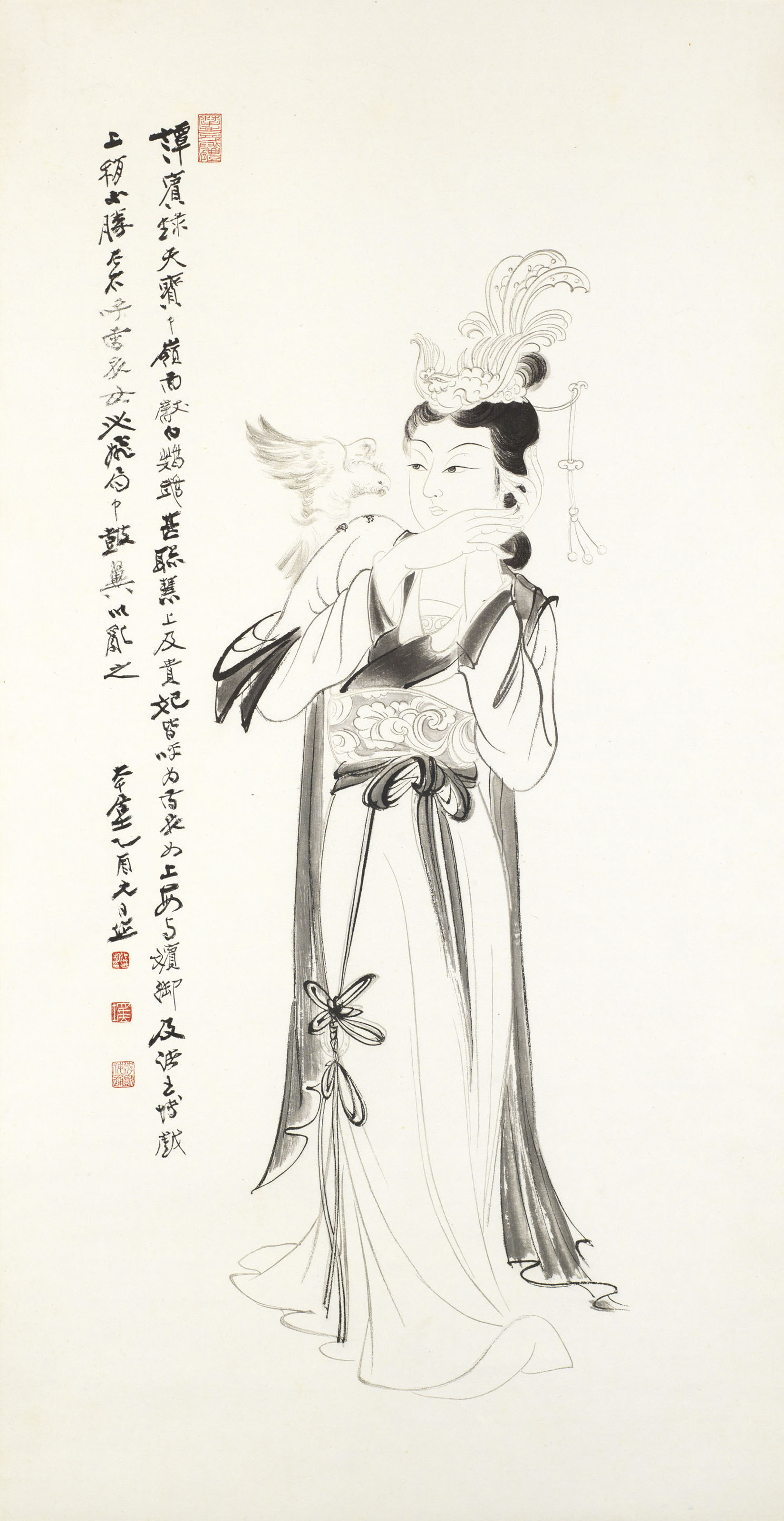 Zhang Daqian — Придворная дама и белый попугай