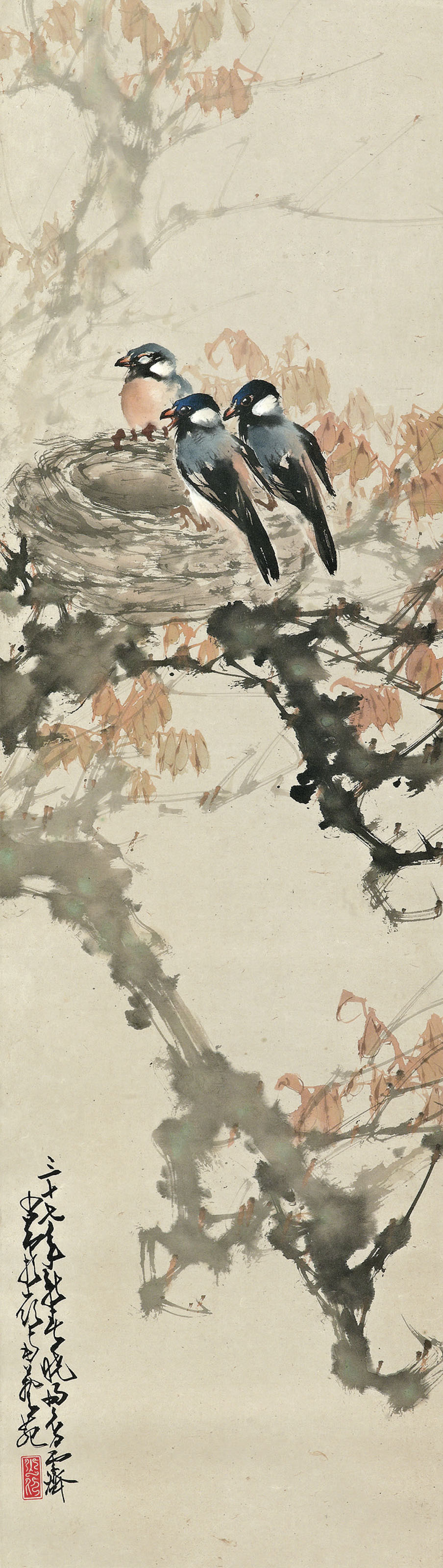 Zhao Shao'ang — Весенние птицы/ Каллиграфическое двустишие, изображение 6