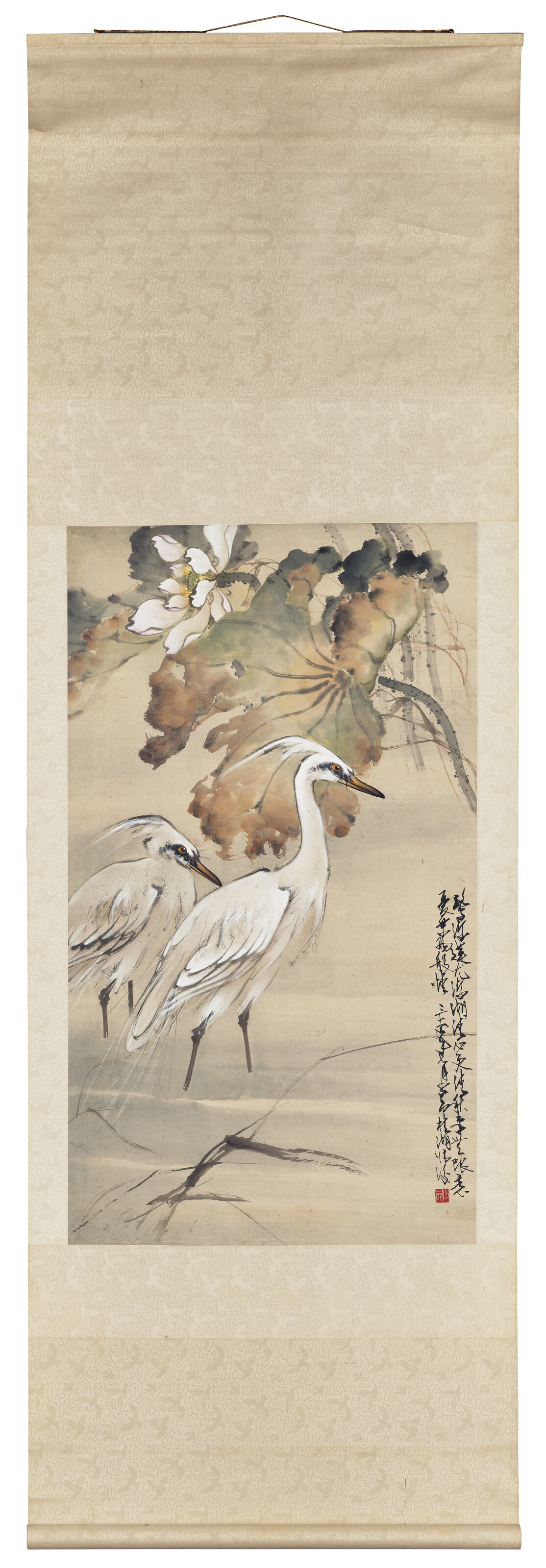 Zhao Shao'ang — Две белые цапли в пруду с лотосами, изображение 2