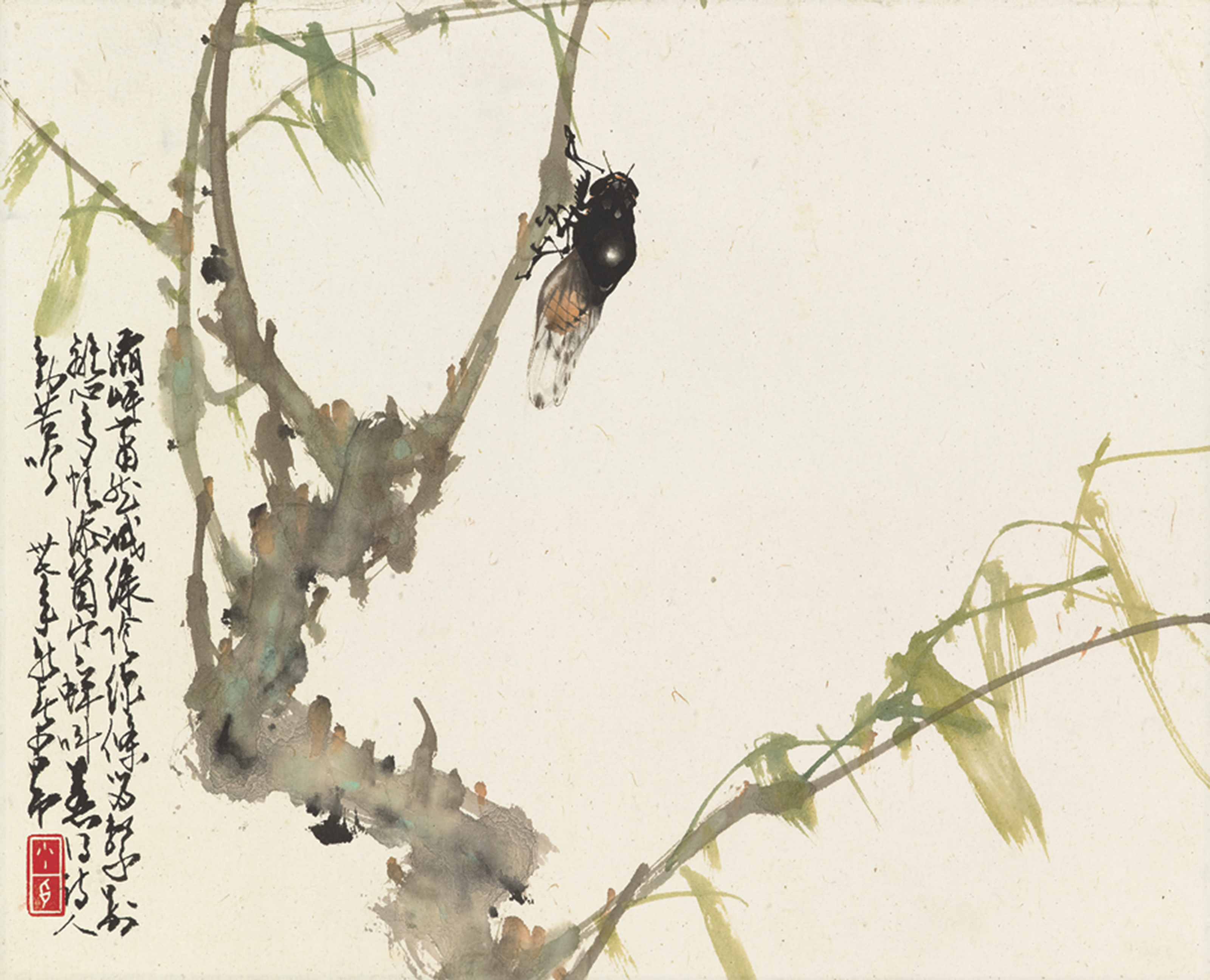 Zhao Shao'ang — Чернослив и пчелы/цикада, изображение 4