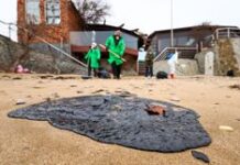 Oil spill clean-up in Sevastopol