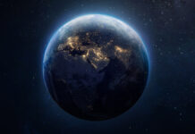 Sphere,Of,Nightly,Earth,Planet,In,Outer,Space.,City,Lights