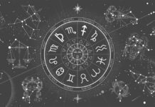 Оптимистичный прогноз для Овнов Тельцов и Весов на 12 апреля Astrology wheel with zodiac signs on constellation map backgroun