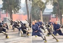 Монахи Шаолиня и роботы Agibot демонстрируют синхронное кунг-фу monahi shaolinya i roboty demonstriruyut sinhronnoe kungfu-politgolos-ru-0