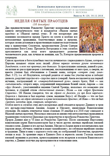 Еженедельная стенгазета Комиссии по миссионерству и катехизации от 30.12.2018