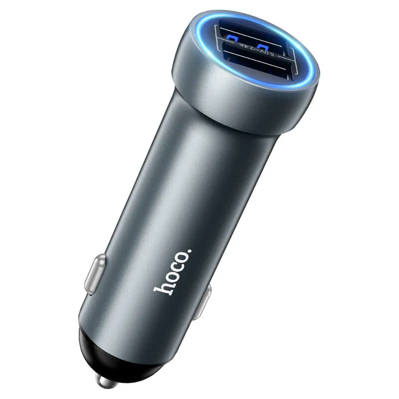 АЗУ HOCO Z54 Prosperous dual-port car charger set IP Metal grey, фото 1