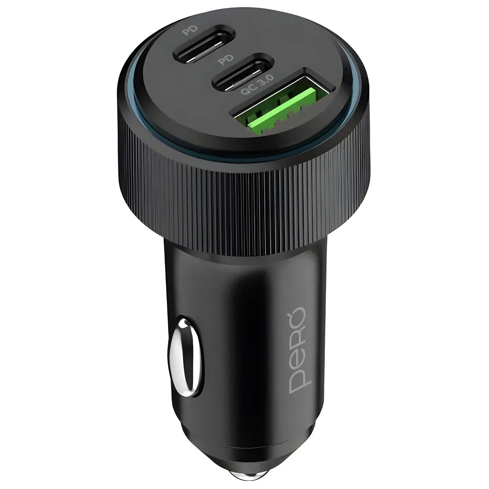 AЗУ PERO AC07 USB-A QC3.0 + USB-C PD + USB-C PD, 66W, черное