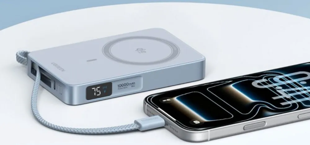 Внешний аккумулятор UGREEN PB773 (65958B) MagFlow 25W W-less 10000mAh Qi2.2 Power Bank Built-in Cable Starlight Blue