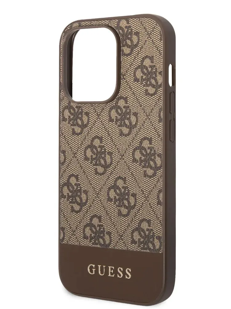 Guess для iPhone 14 Pro чехол PU 4G Bottom stripe Metal logo Hard Brown
